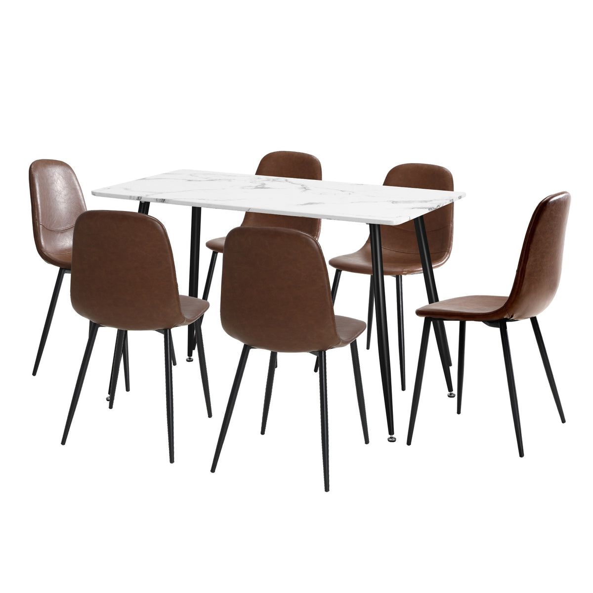 Oikiture 120cm Rectangle Dining Table with 6PCS Dining Chairs PU Brown - Sunyee