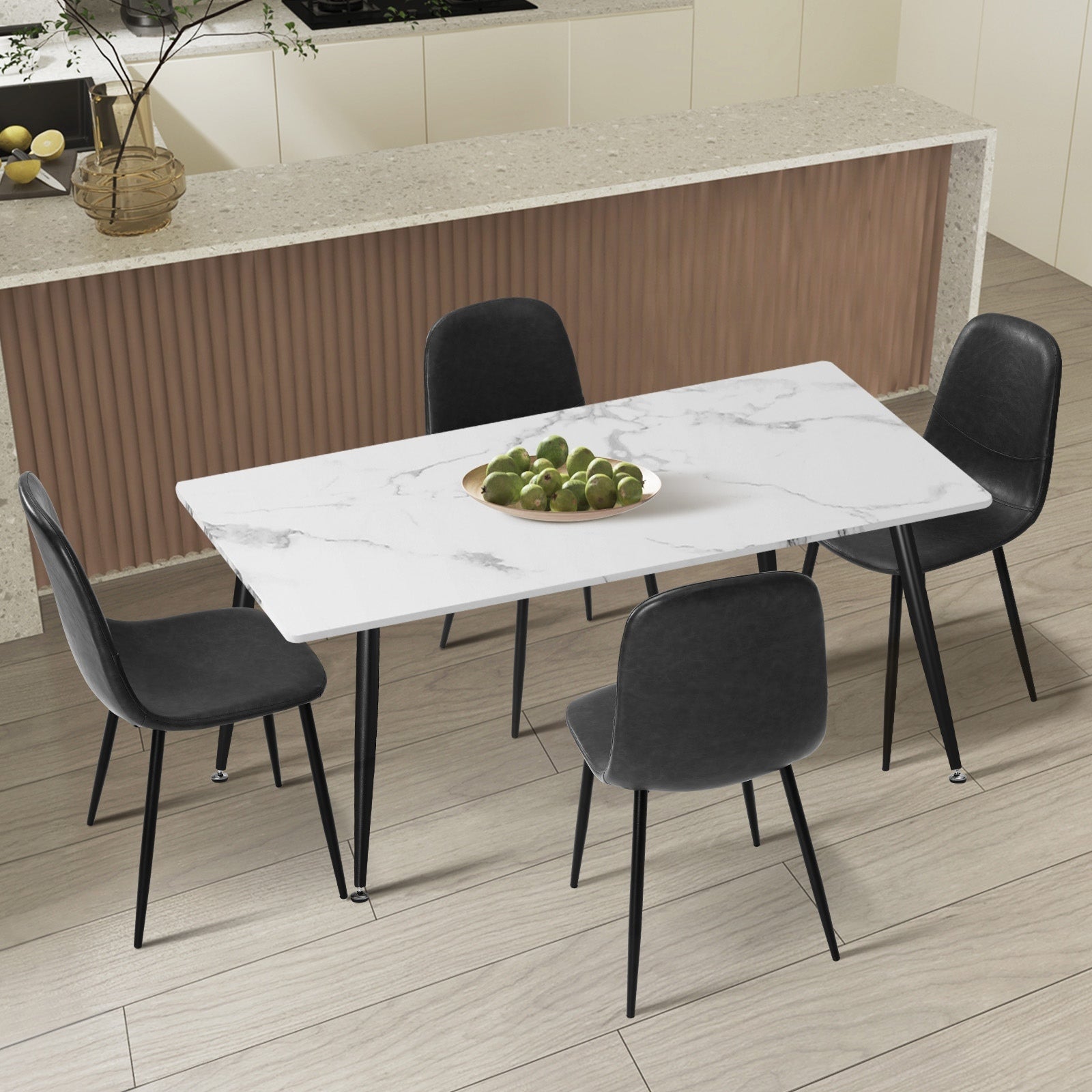 Oikiture 120cm Rectangle Dining Table with 4PCS Dining Chairs PU Grey - Sunyee