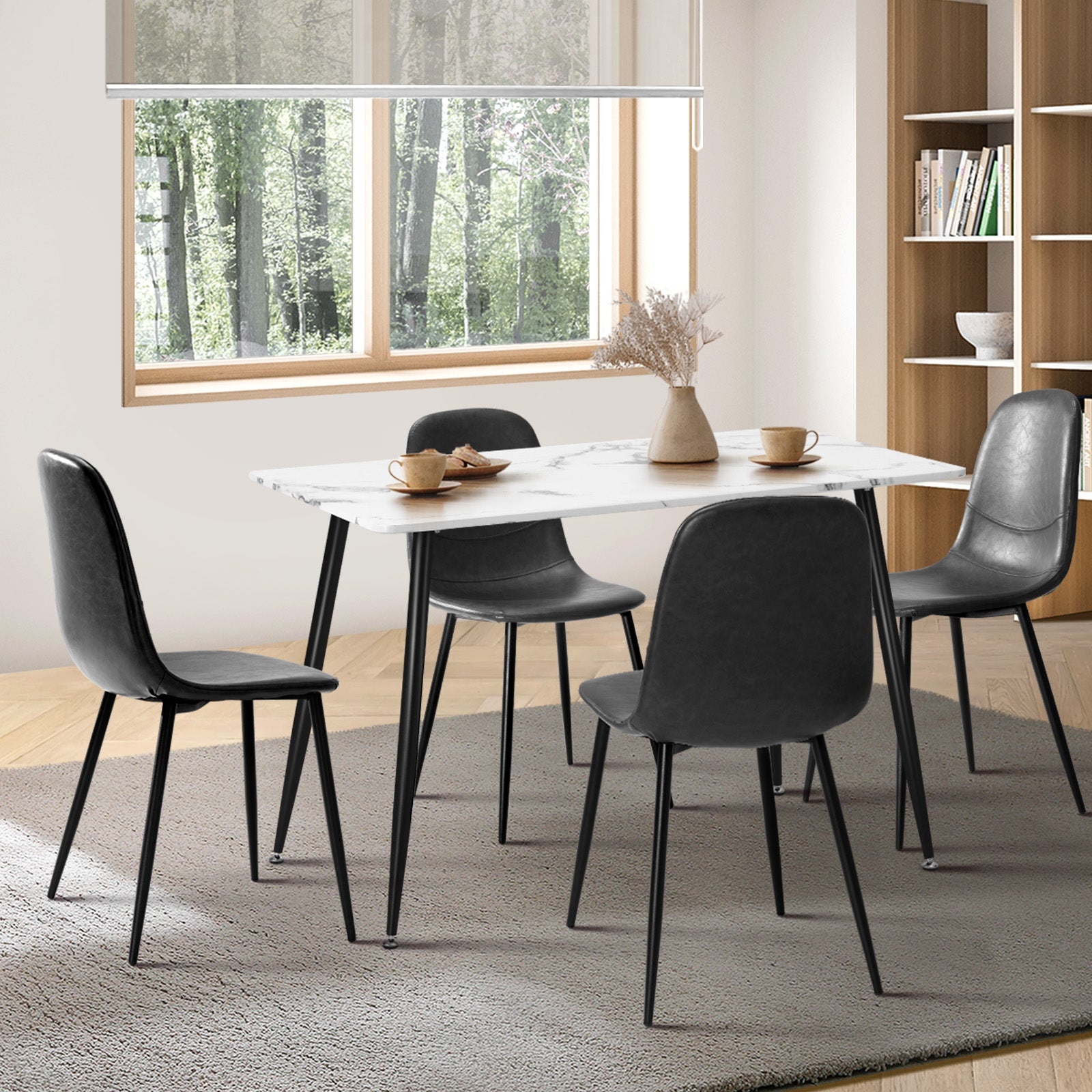 Oikiture 120cm Rectangle Dining Table with 4PCS Dining Chairs PU Grey - Sunyee