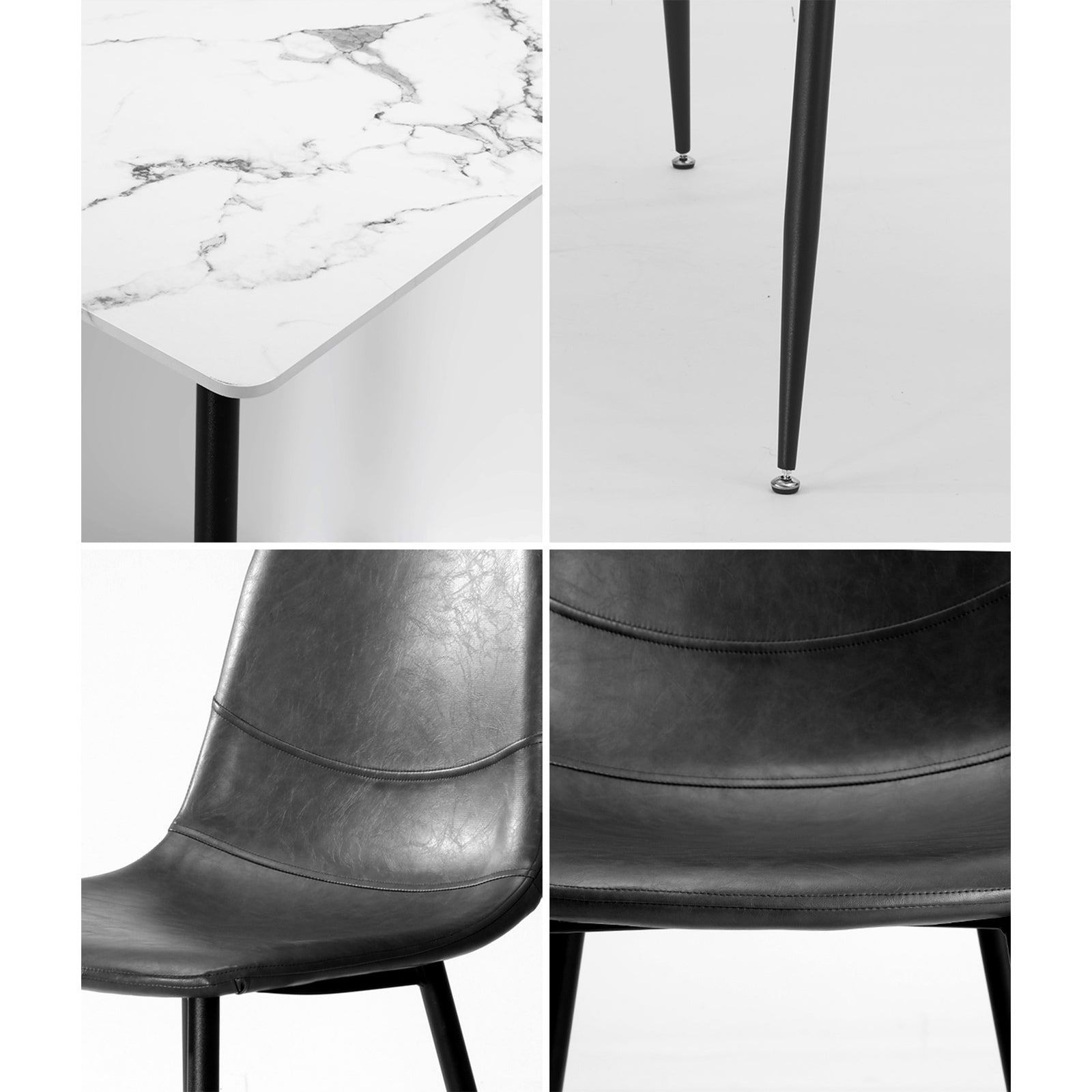 Oikiture 120cm Rectangle Dining Table with 4PCS Dining Chairs PU Grey - Sunyee