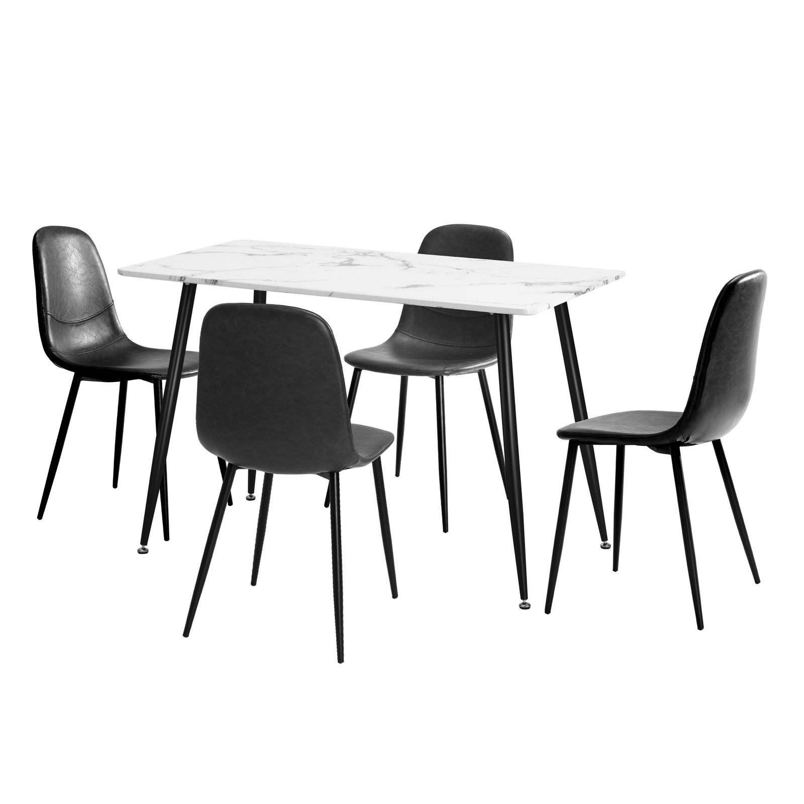 Oikiture 120cm Rectangle Dining Table with 4PCS Dining Chairs PU Grey - Sunyee