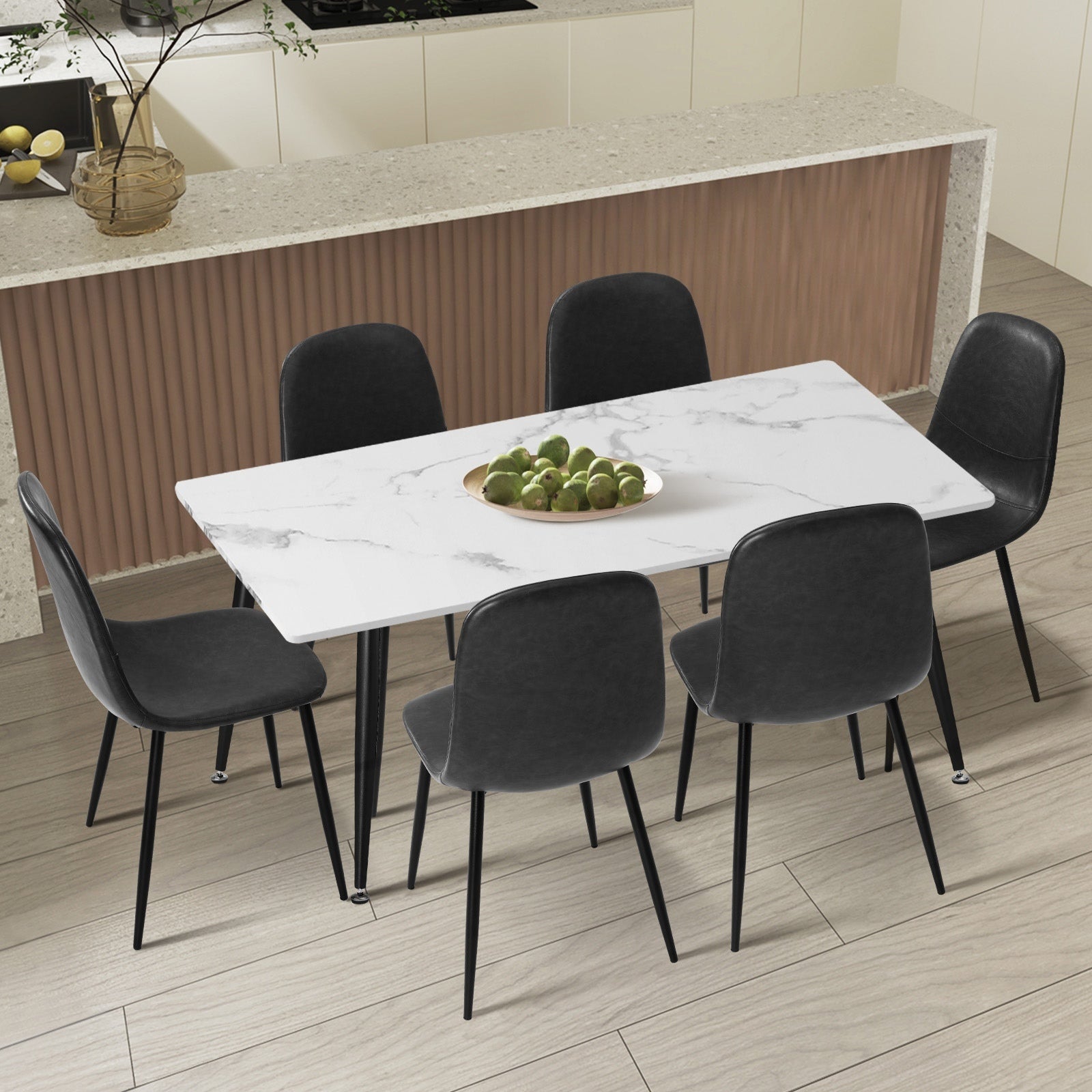 Oikiture 120cm Rectangle Dining Table with 6PCS Dining Chairs PU Grey - Sunyee