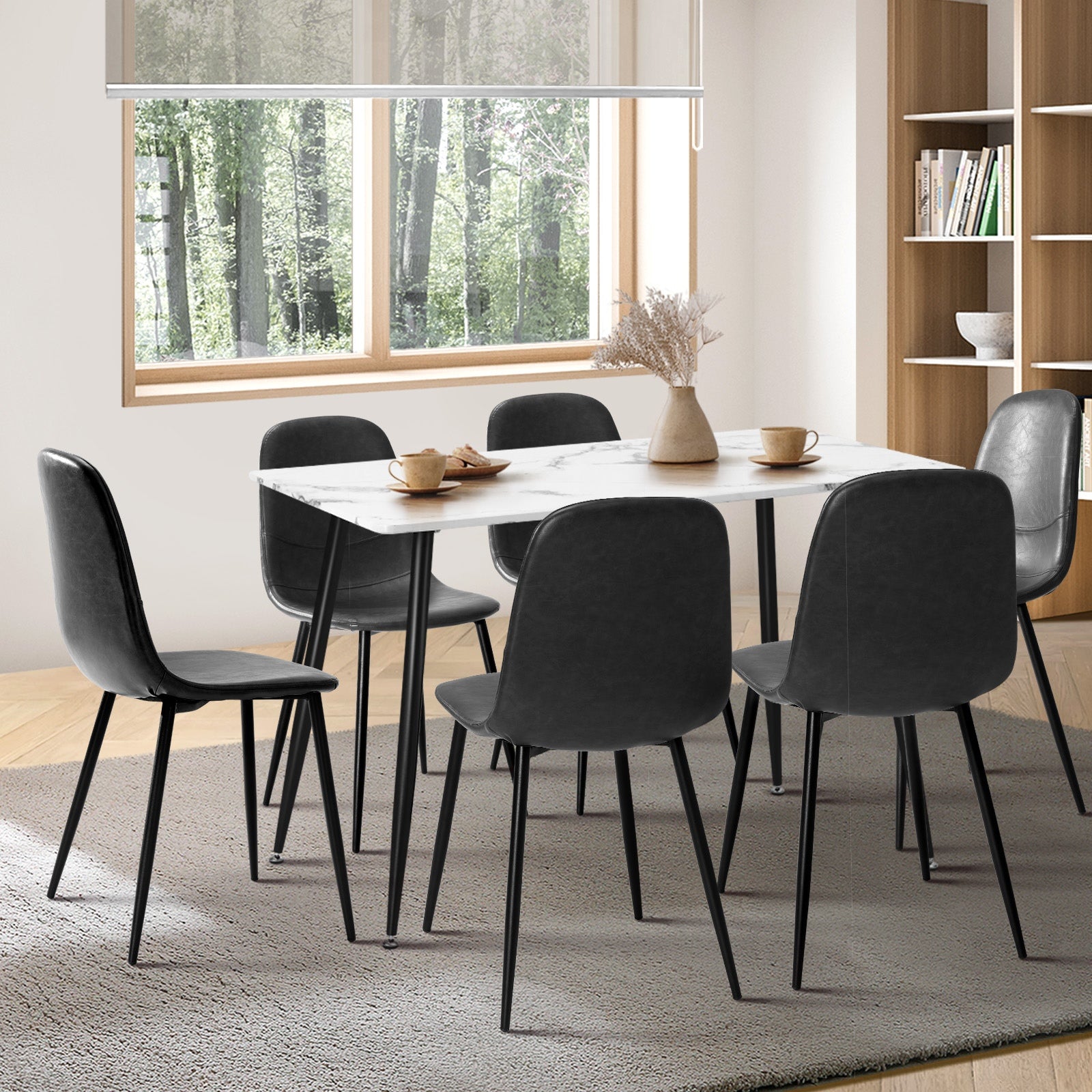 Oikiture 120cm Rectangle Dining Table with 6PCS Dining Chairs PU Grey - Sunyee