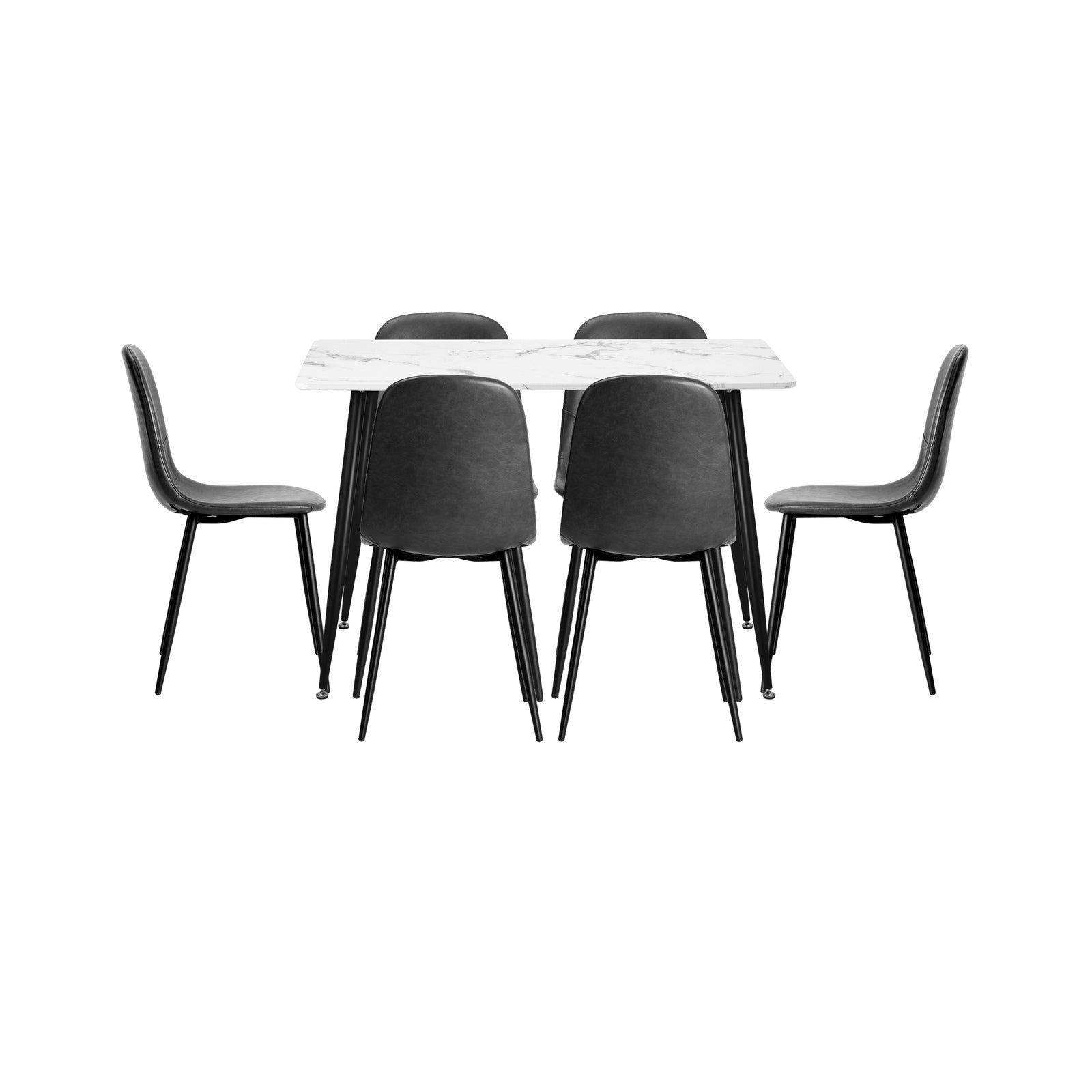 Oikiture 120cm Rectangle Dining Table with 6PCS Dining Chairs PU Grey - Sunyee