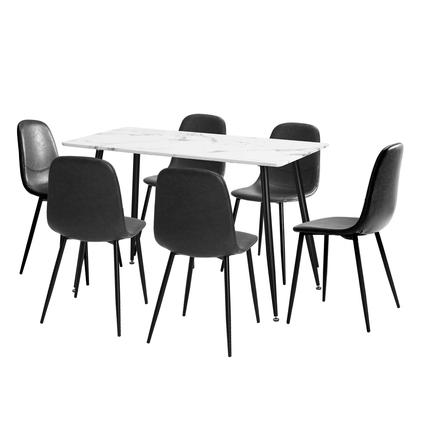 Oikiture 120cm Rectangle Dining Table with 6PCS Dining Chairs PU Grey - Sunyee