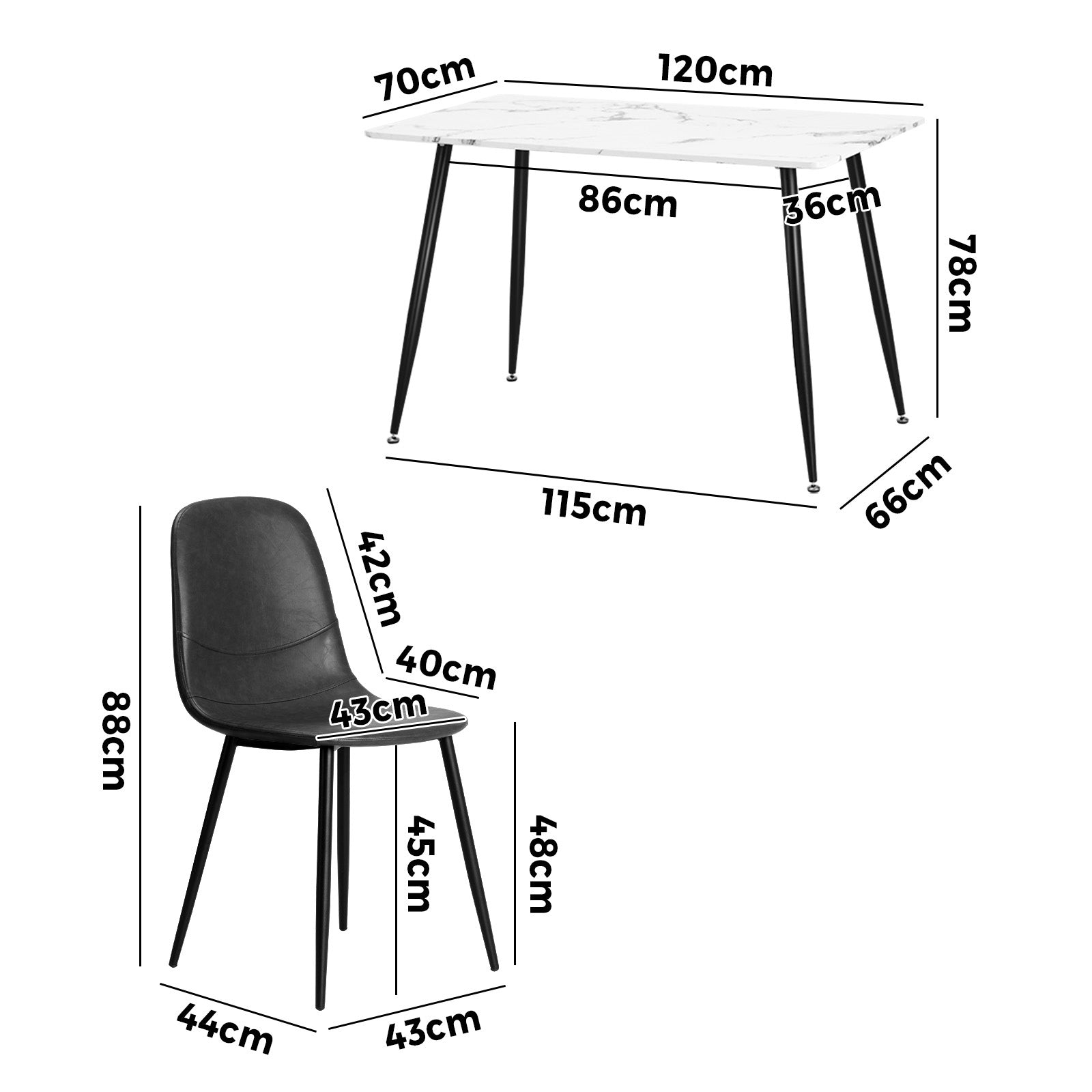Oikiture 120cm Rectangle Dining Table with 6PCS Dining Chairs PU Grey - Sunyee