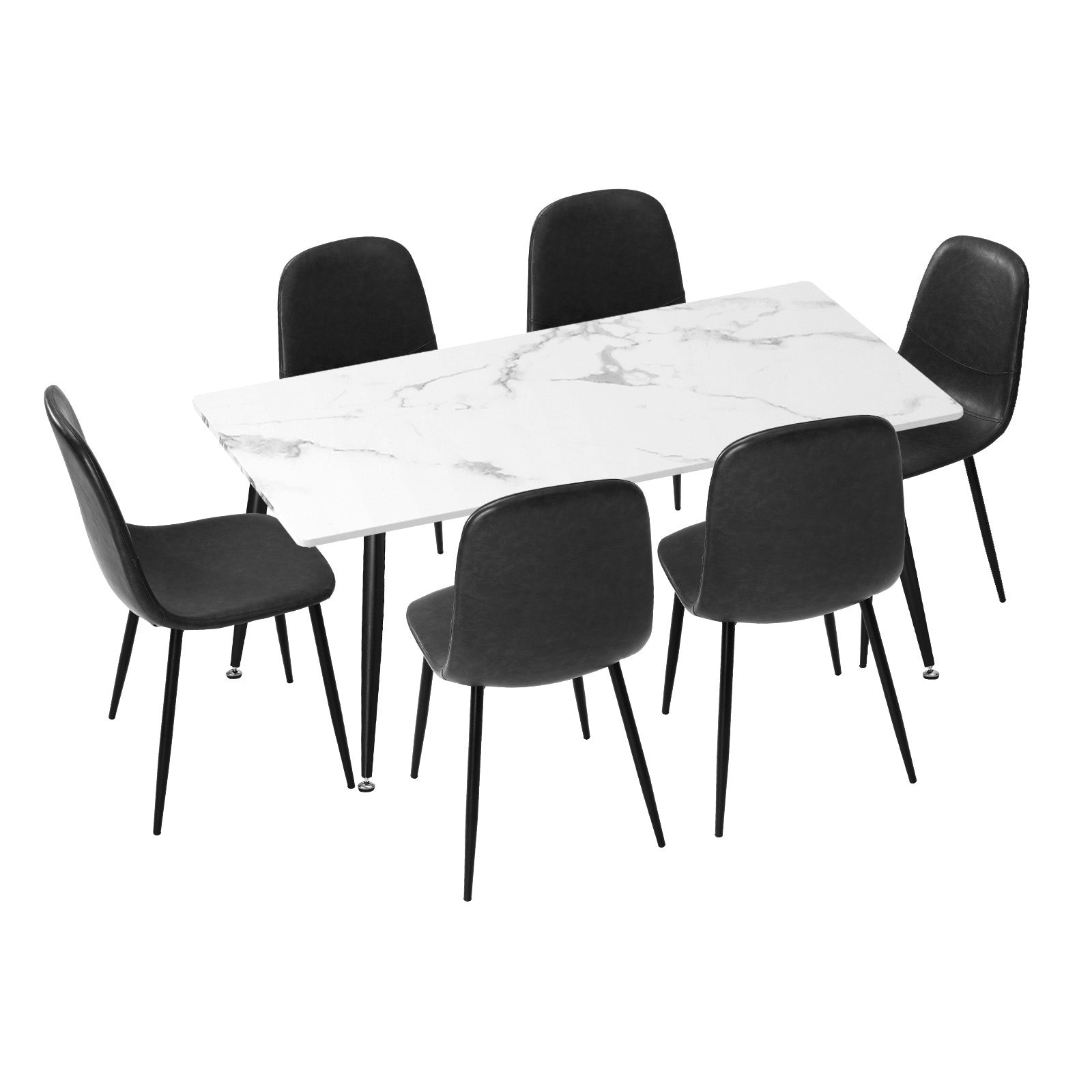 Oikiture 120cm Rectangle Dining Table with 6PCS Dining Chairs PU Grey - Sunyee
