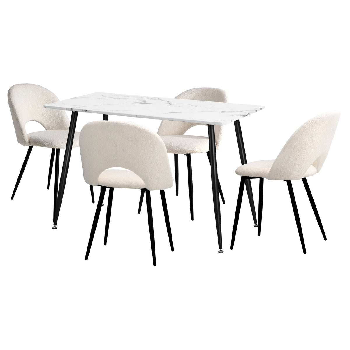Oikiture 120cm Rectangle Dining Table with 4PCS Dining Chairs Sherpa White - Sunyee