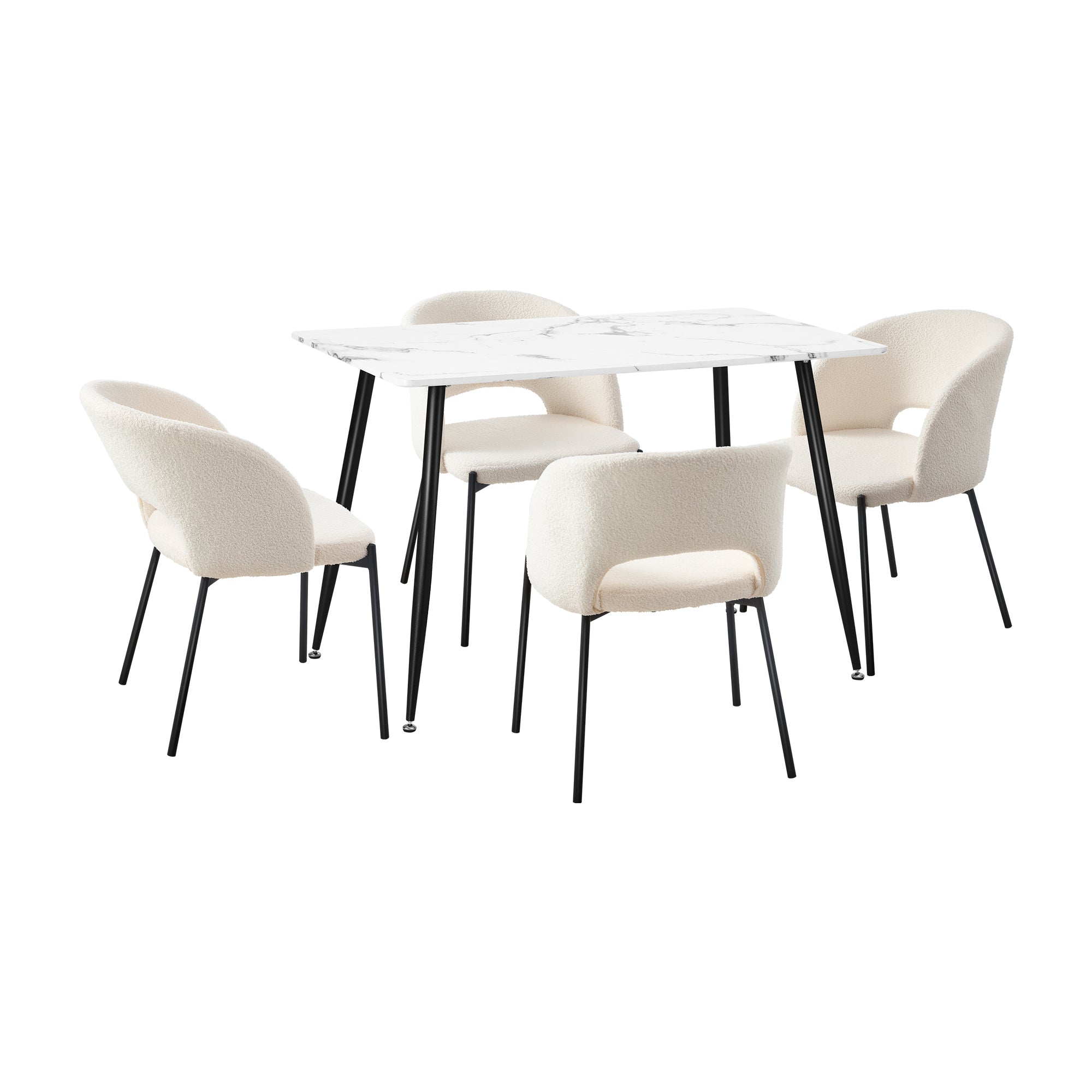 Oikiture 120cm Rectangle Dining Table with 4PCS Dining Chairs Sherpa White - Sunyee