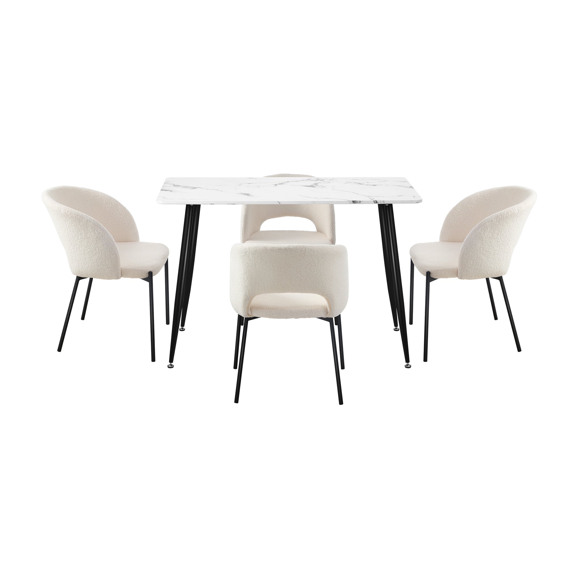 Oikiture 120cm Rectangle Dining Table with 4PCS Dining Chairs Sherpa White - Sunyee