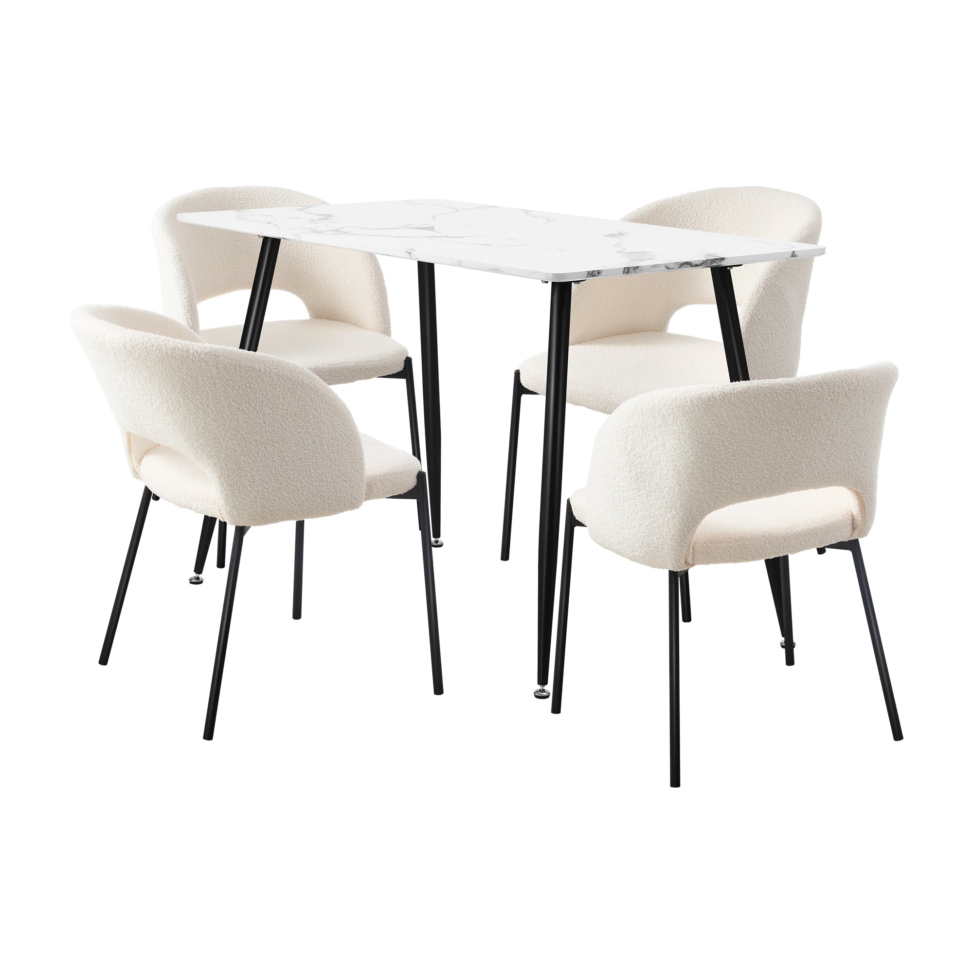 Oikiture 120cm Rectangle Dining Table with 4PCS Dining Chairs Sherpa White - Sunyee