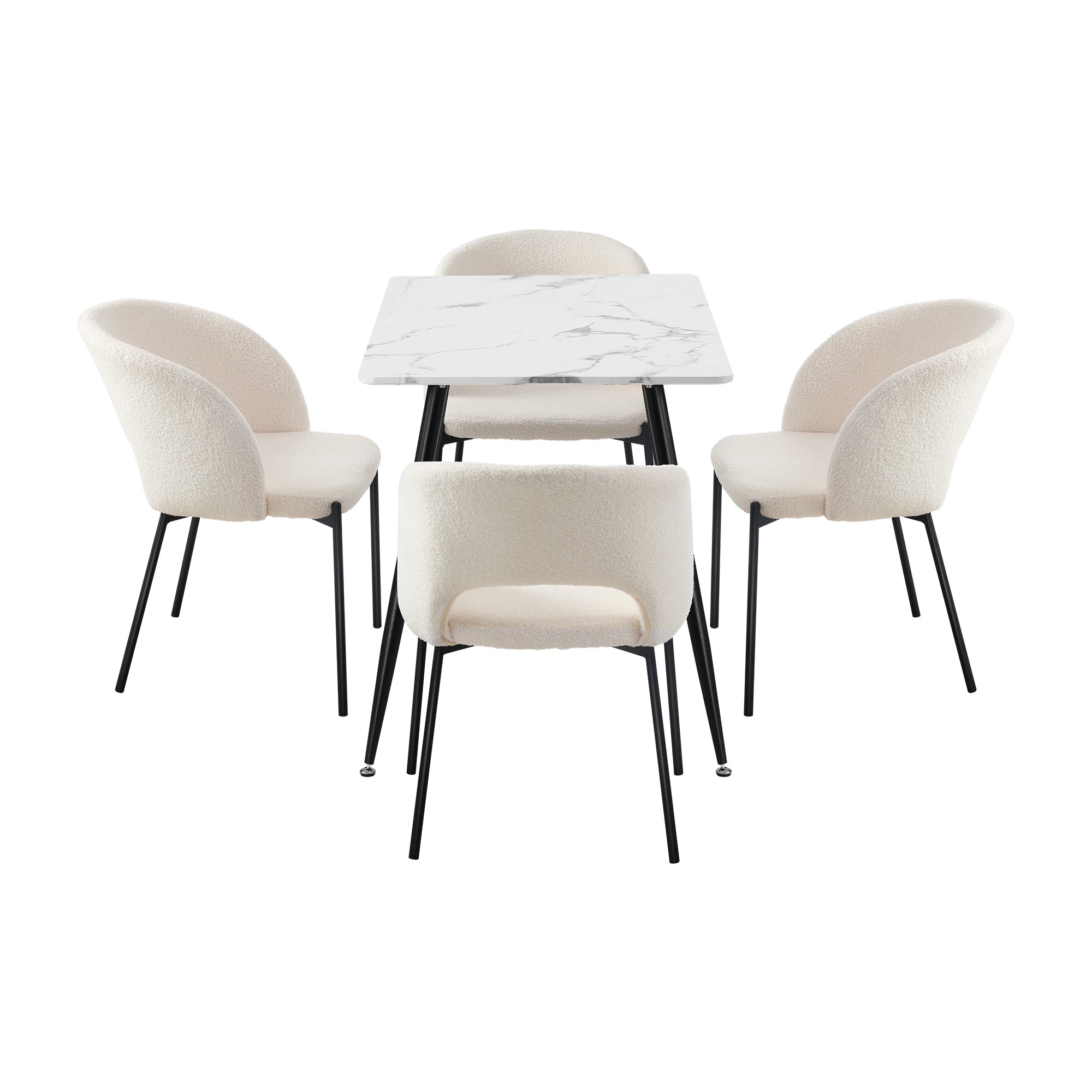 Oikiture 120cm Rectangle Dining Table with 4PCS Dining Chairs Sherpa White - Sunyee