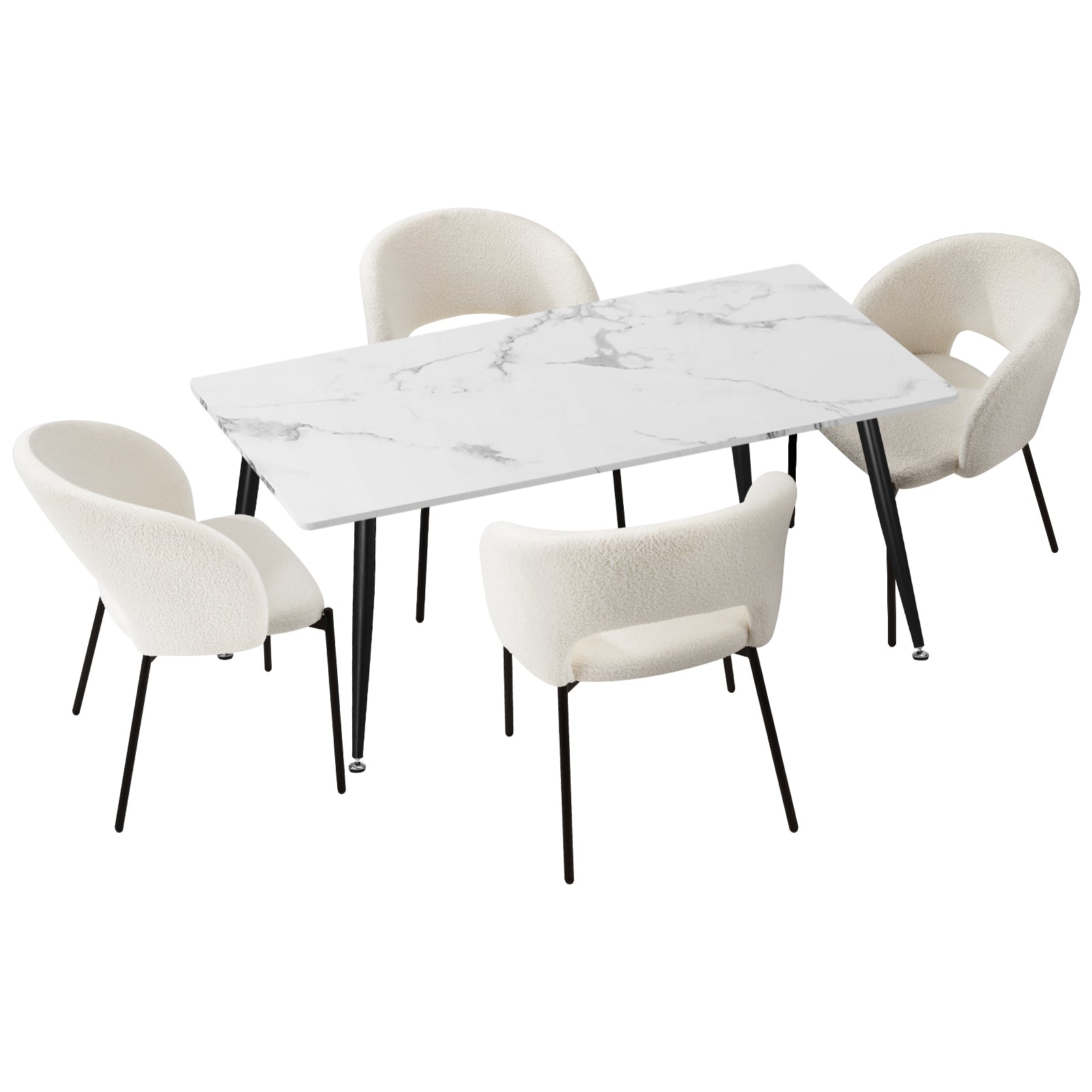 Oikiture 120cm Rectangle Dining Table with 4PCS Dining Chairs Sherpa White - Sunyee