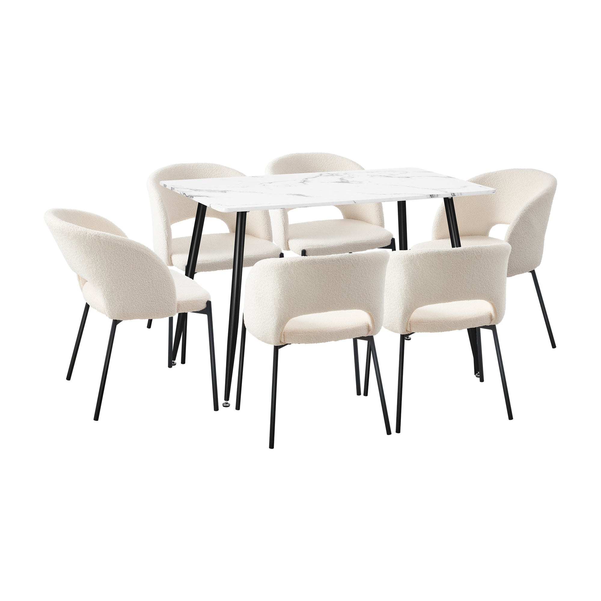 Oikiture 120cm Rectangle Dining Table with 6PCS Dining Chairs Sherpa White - Sunyee