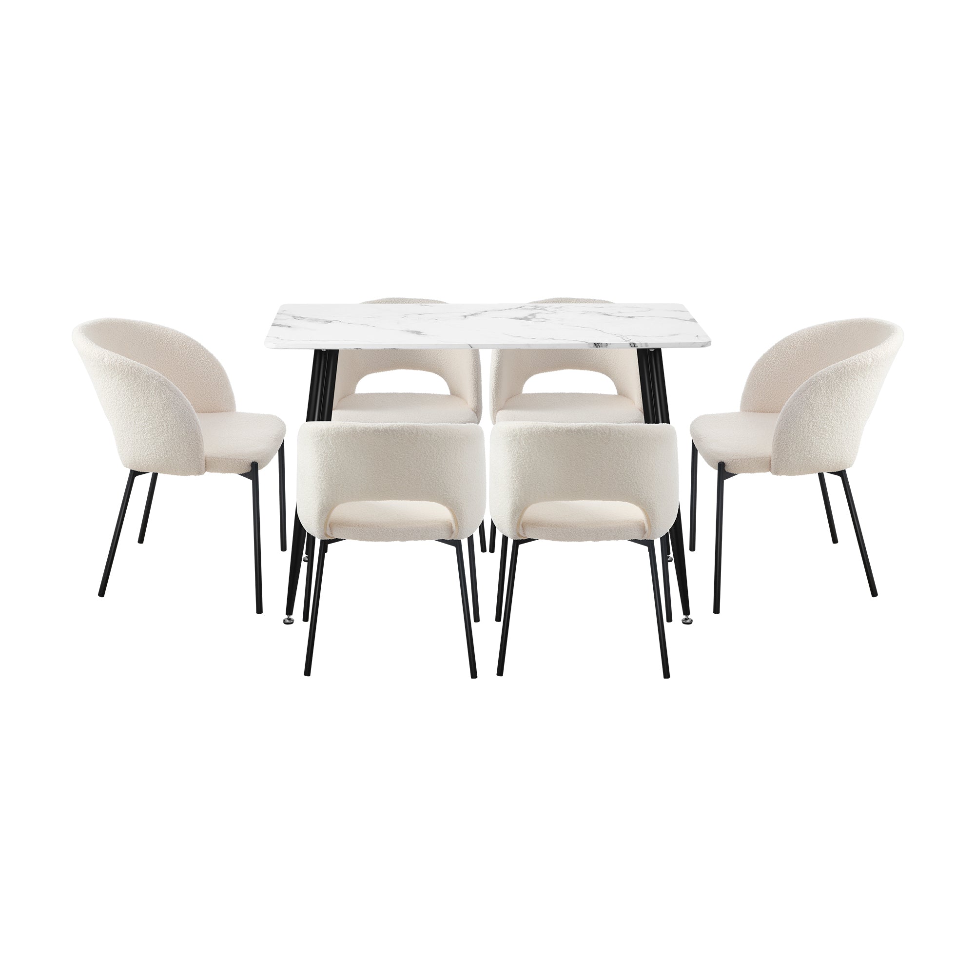 Oikiture 120cm Rectangle Dining Table with 6PCS Dining Chairs Sherpa White - Sunyee