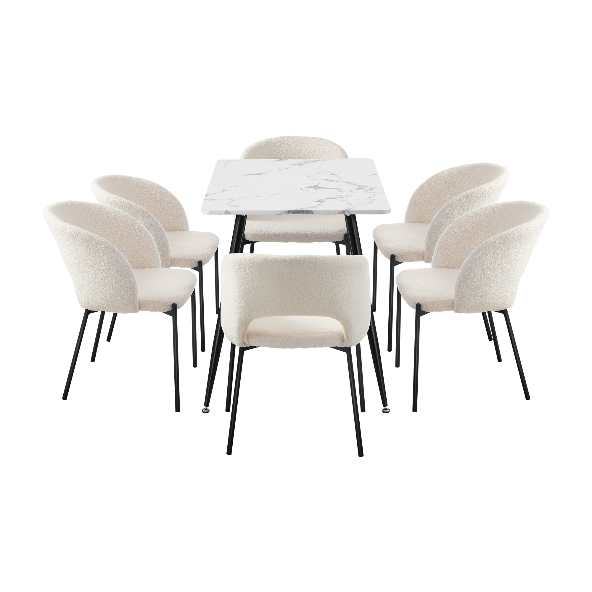 Oikiture 120cm Rectangle Dining Table with 6PCS Dining Chairs Sherpa White - Sunyee