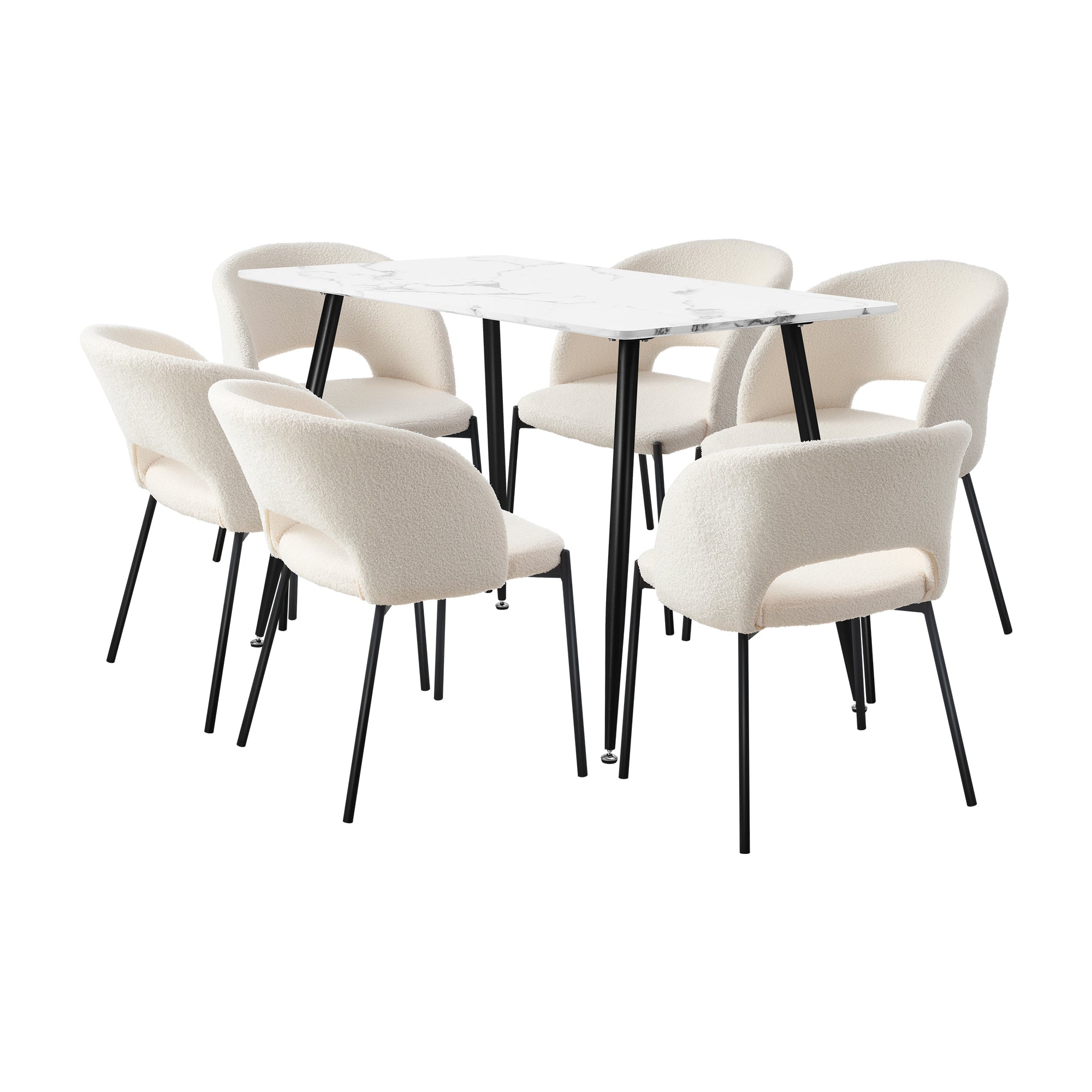 Oikiture 120cm Rectangle Dining Table with 6PCS Dining Chairs Sherpa White - Sunyee