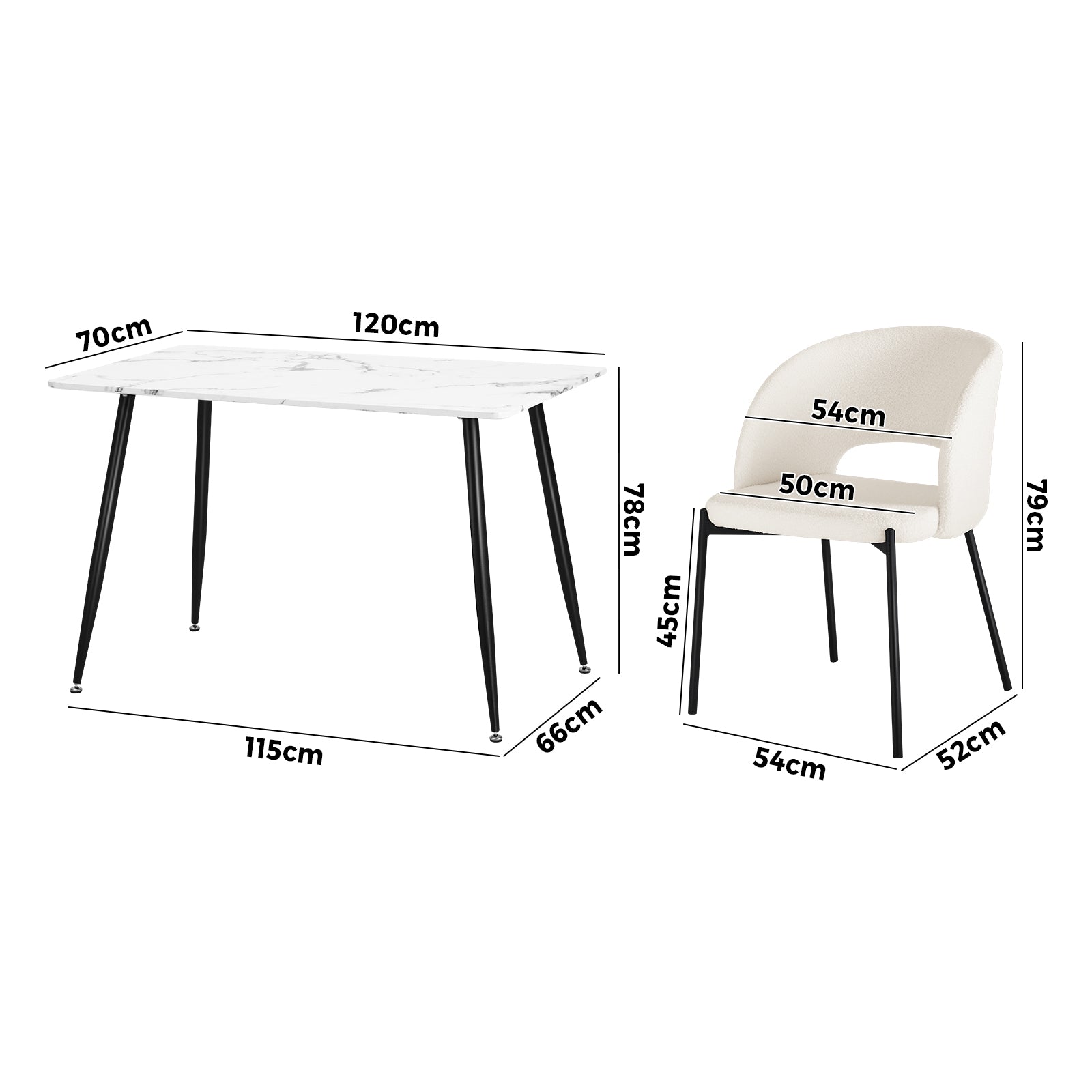 Oikiture 120cm Rectangle Dining Table with 6PCS Dining Chairs Sherpa White - Sunyee
