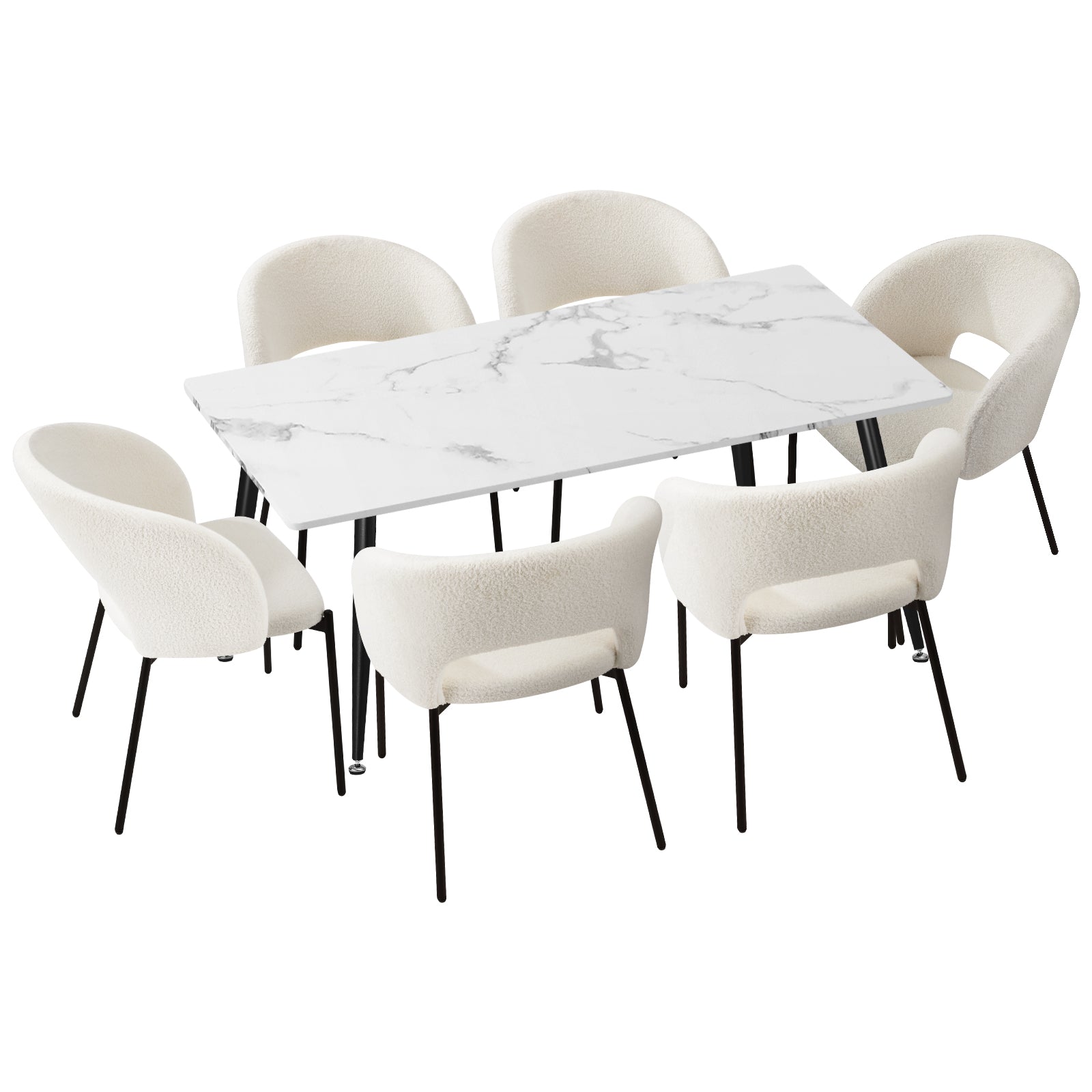 Oikiture 120cm Rectangle Dining Table with 6PCS Dining Chairs Sherpa White - Sunyee