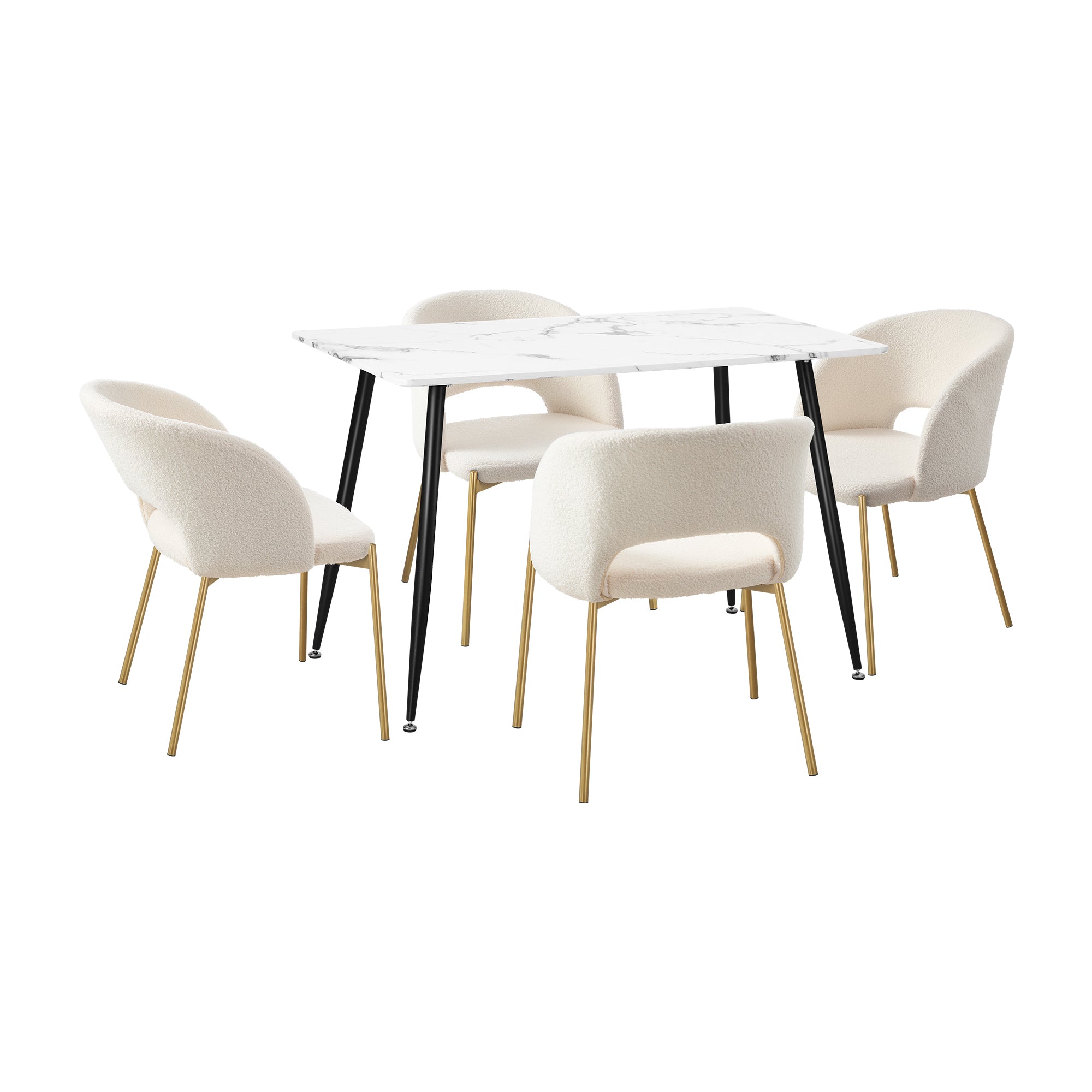 Oikiture 120cm Rectangle Dining Table with 4PCS Dining Chairs Sherpa White - Sunyee