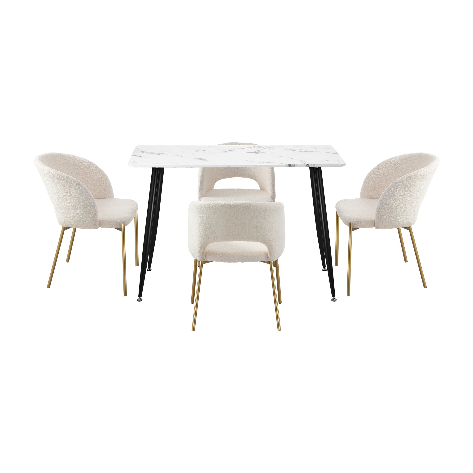 Oikiture 120cm Rectangle Dining Table with 4PCS Dining Chairs Sherpa White - Sunyee