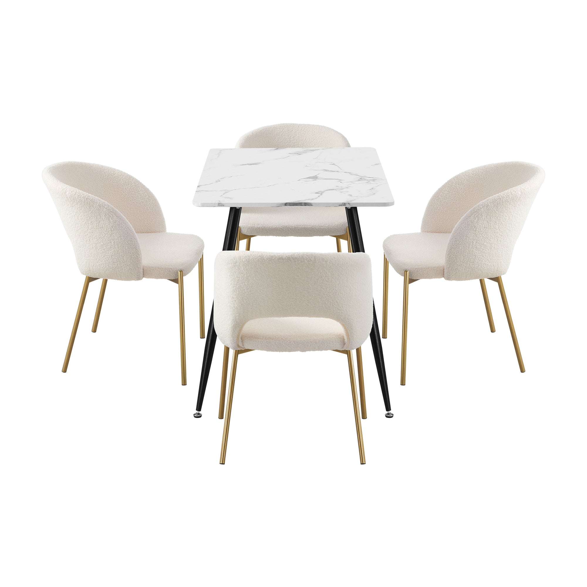 Oikiture 120cm Rectangle Dining Table with 4PCS Dining Chairs Sherpa White - Sunyee