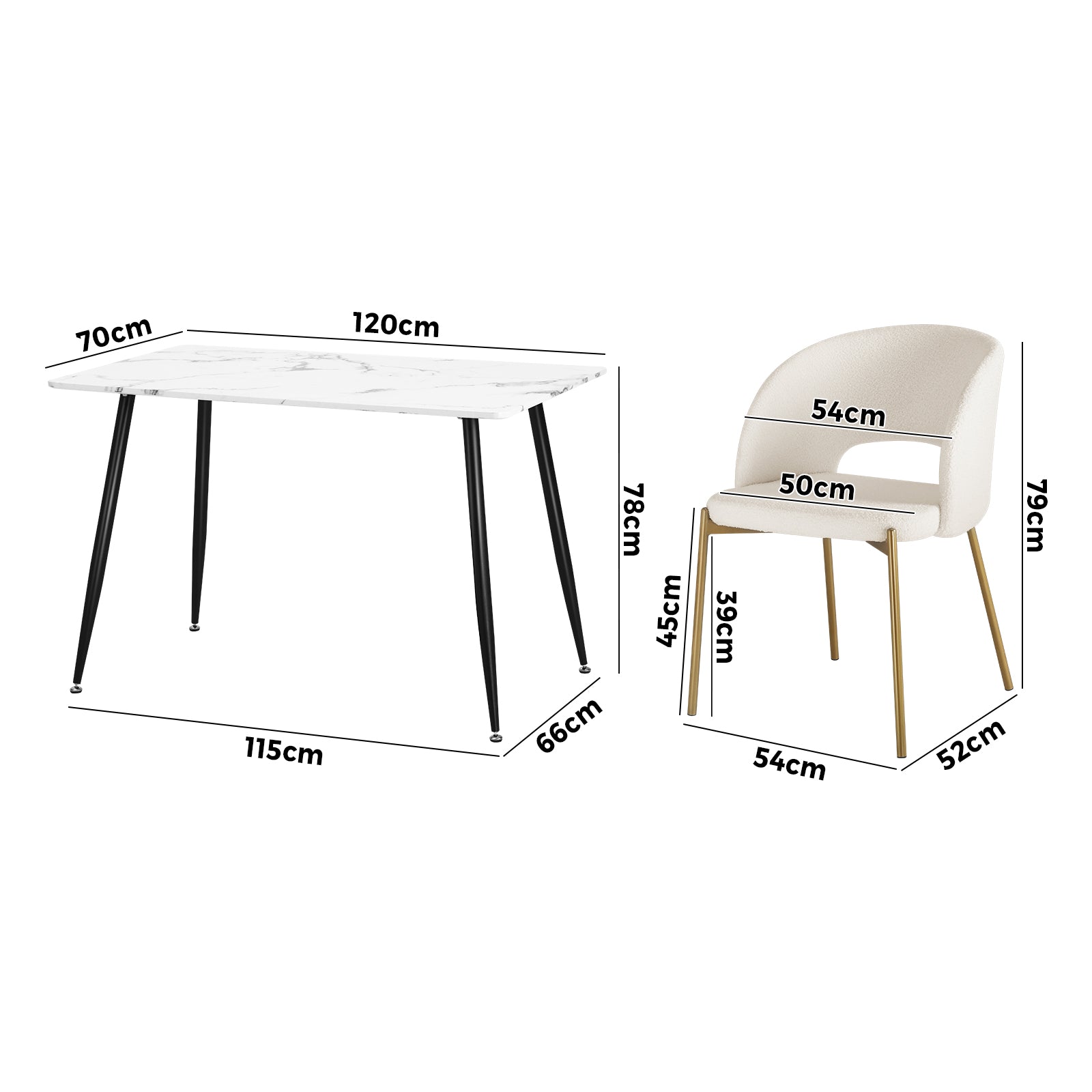 Oikiture 120cm Rectangle Dining Table with 4PCS Dining Chairs Sherpa White - Sunyee