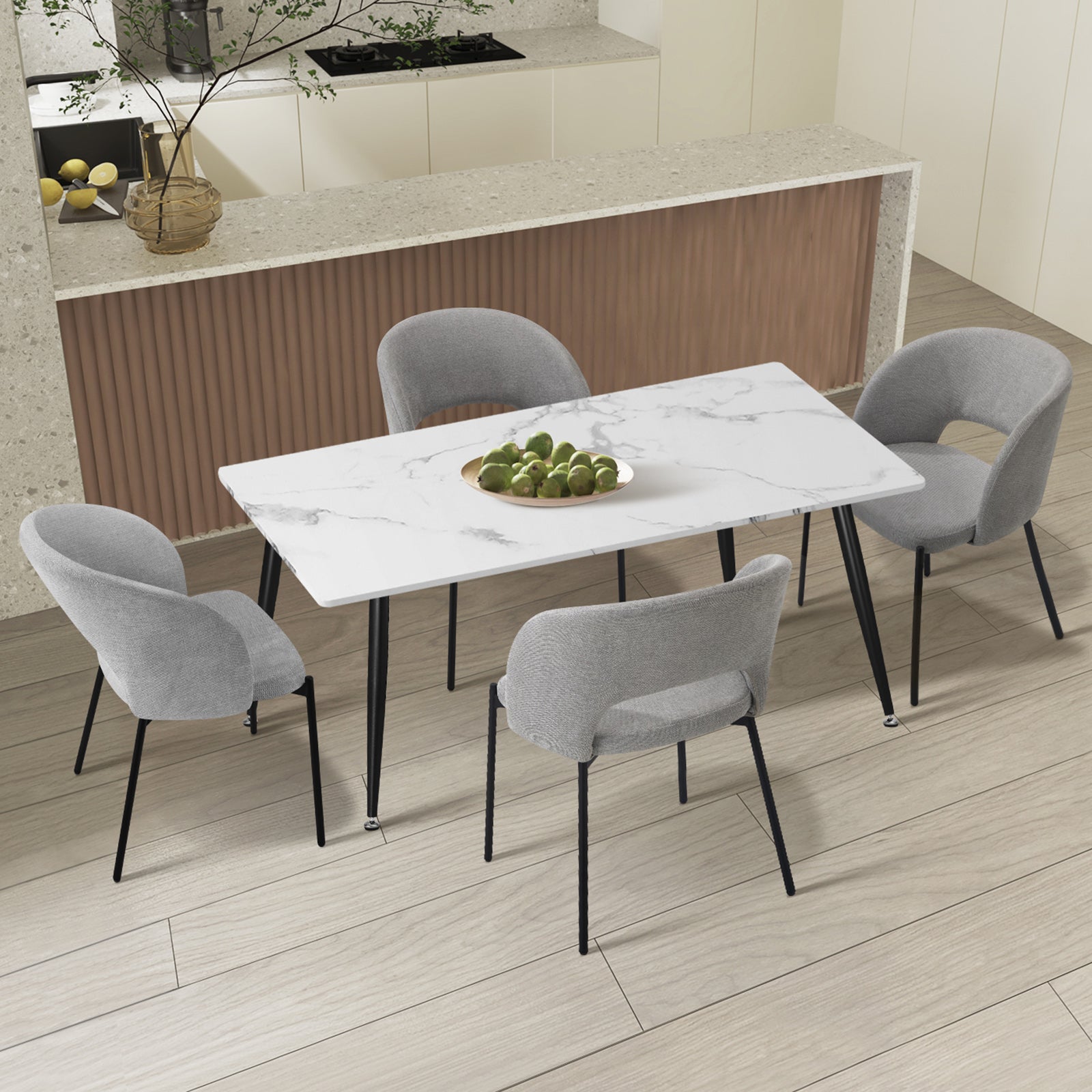Oikiture 120cm Rectangle Dining Table with 4PCS Dining Chairs Fabric Grey - Sunyee