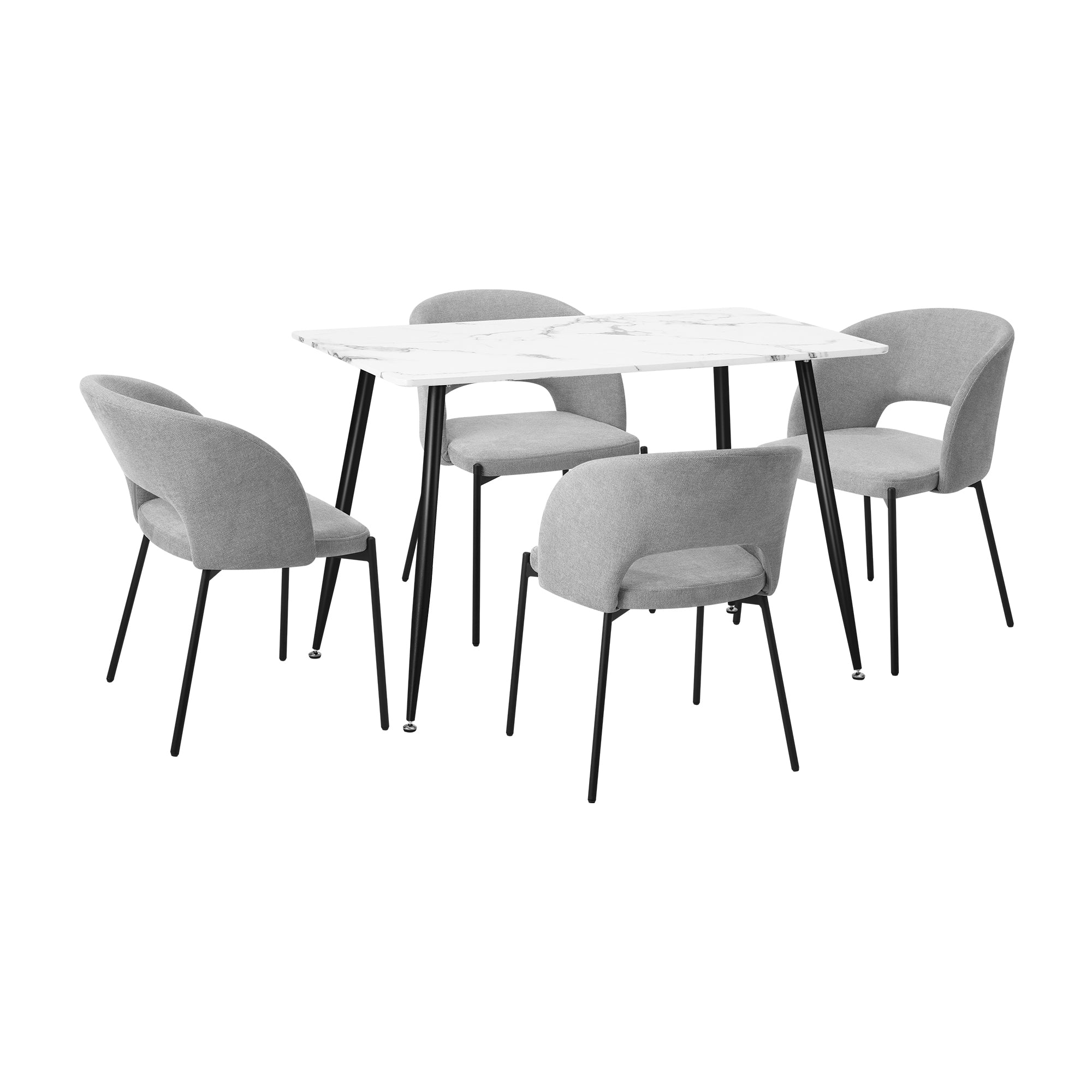 Oikiture 120cm Rectangle Dining Table with 4PCS Dining Chairs Fabric Grey - Sunyee