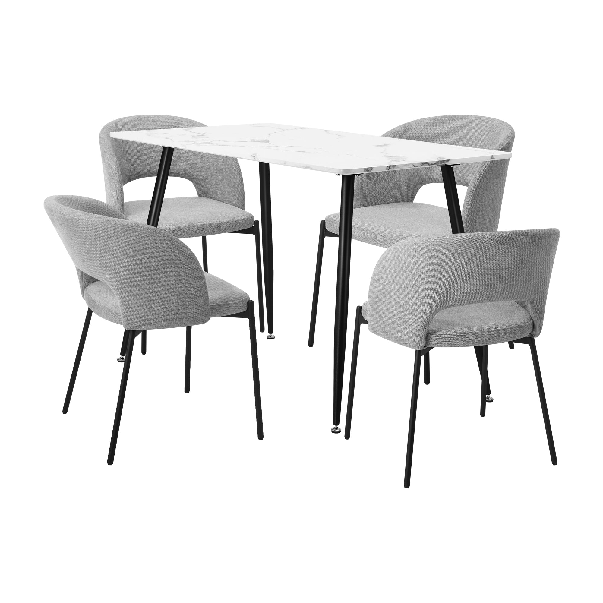 Oikiture 120cm Rectangle Dining Table with 4PCS Dining Chairs Fabric Grey - Sunyee