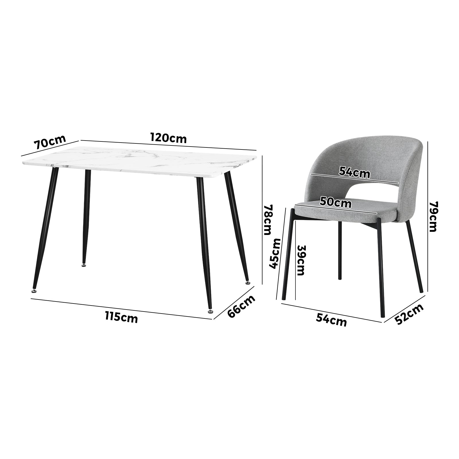 Oikiture 120cm Rectangle Dining Table with 4PCS Dining Chairs Fabric Grey - Sunyee