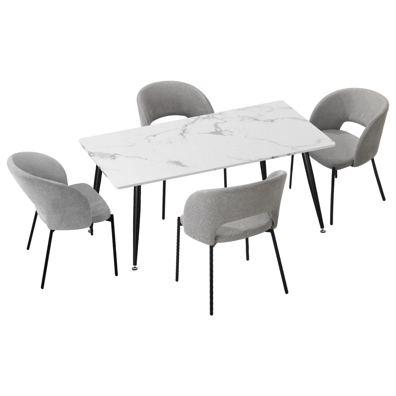 Oikiture 120cm Rectangle Dining Table with 4PCS Dining Chairs Fabric Grey - Sunyee