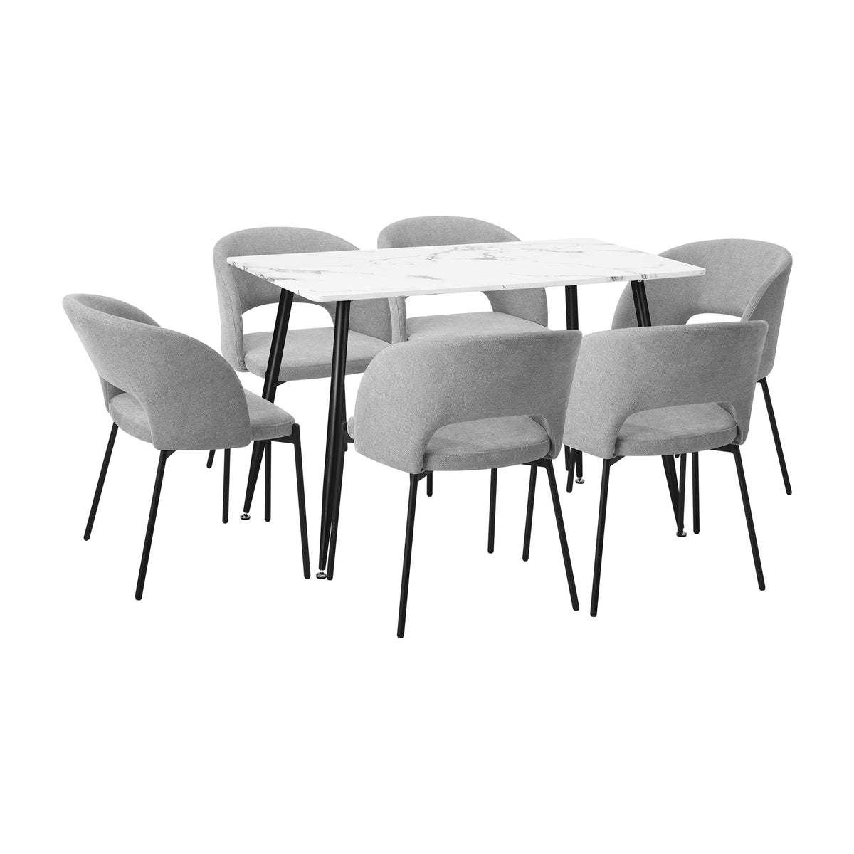 Oikiture 120cm Rectangle Dining Table with 6PCS Dining Chairs Fabric Grey - Sunyee