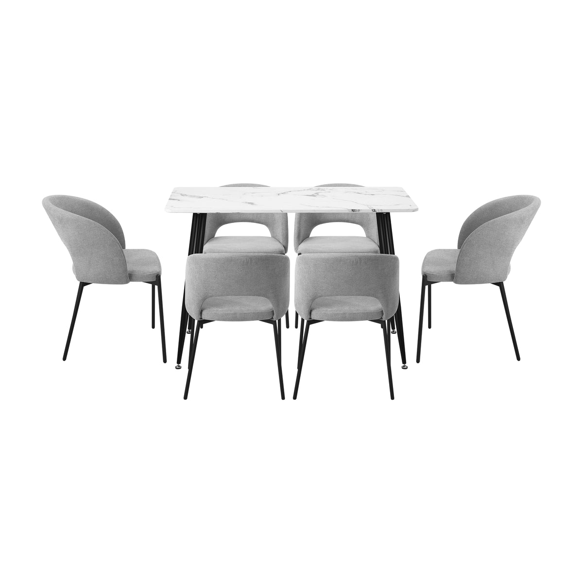 Oikiture 120cm Rectangle Dining Table with 6PCS Dining Chairs Fabric Grey - Sunyee