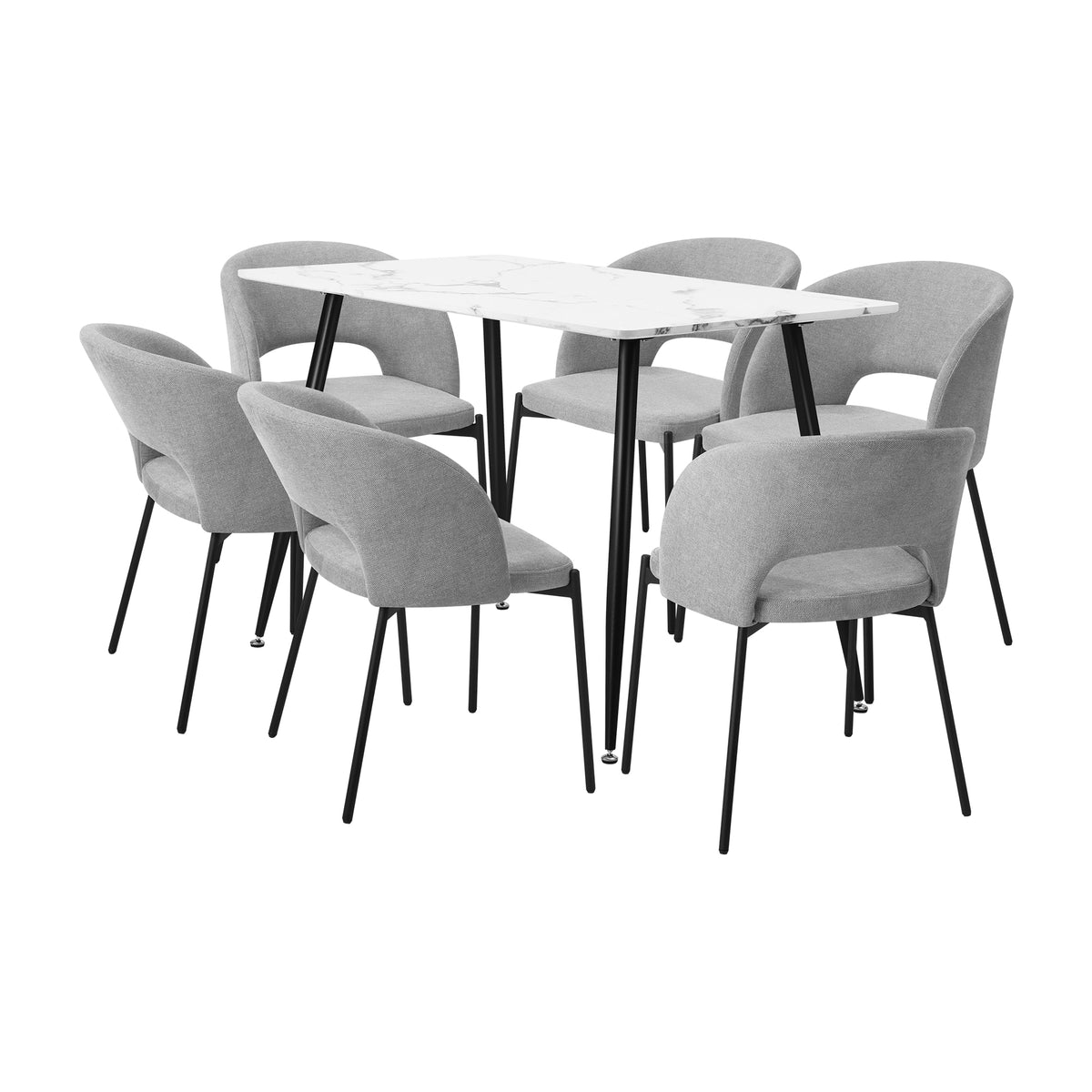 Oikiture 120cm Rectangle Dining Table with 6PCS Dining Chairs Fabric Grey - Sunyee