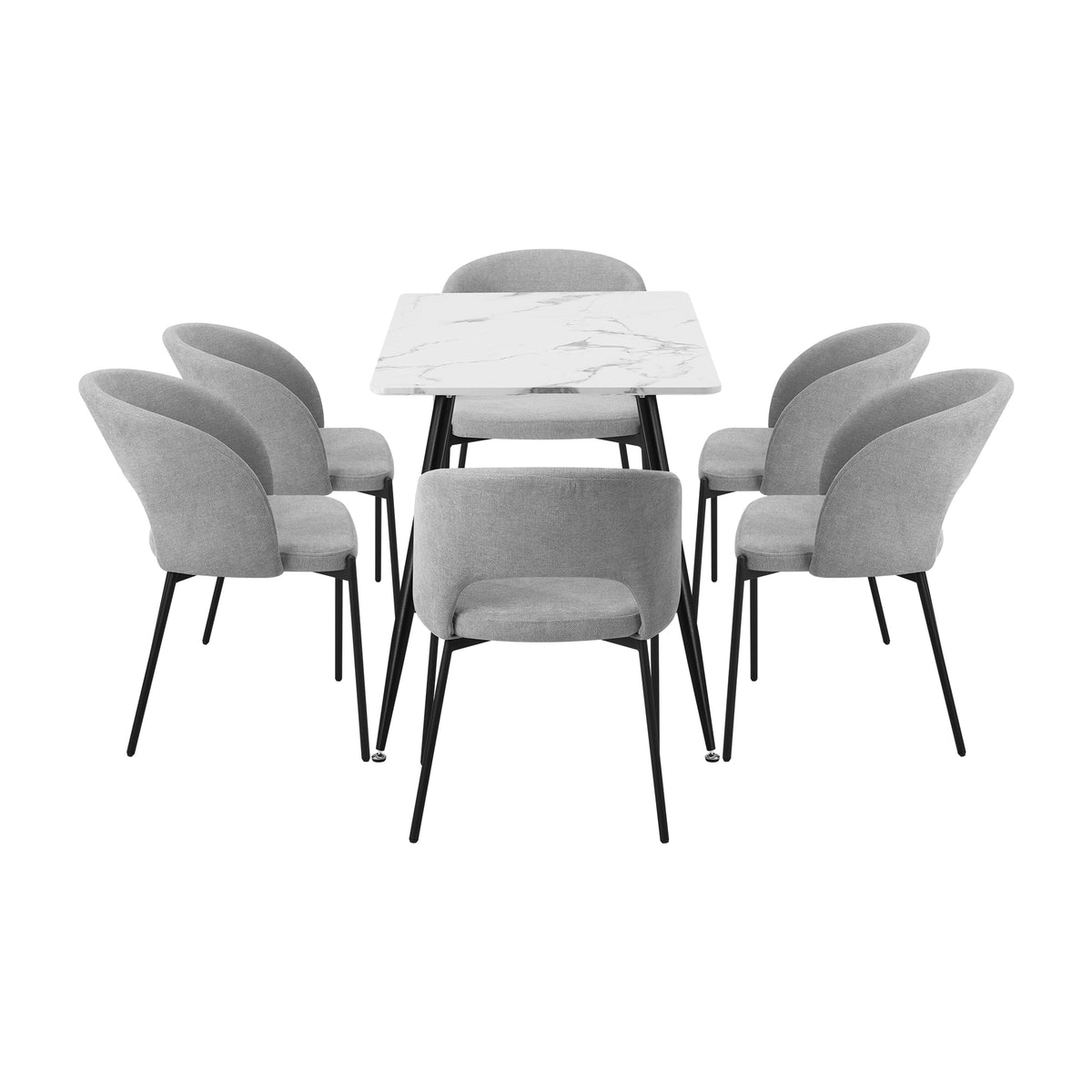 Oikiture 120cm Rectangle Dining Table with 6PCS Dining Chairs Fabric Grey - Sunyee
