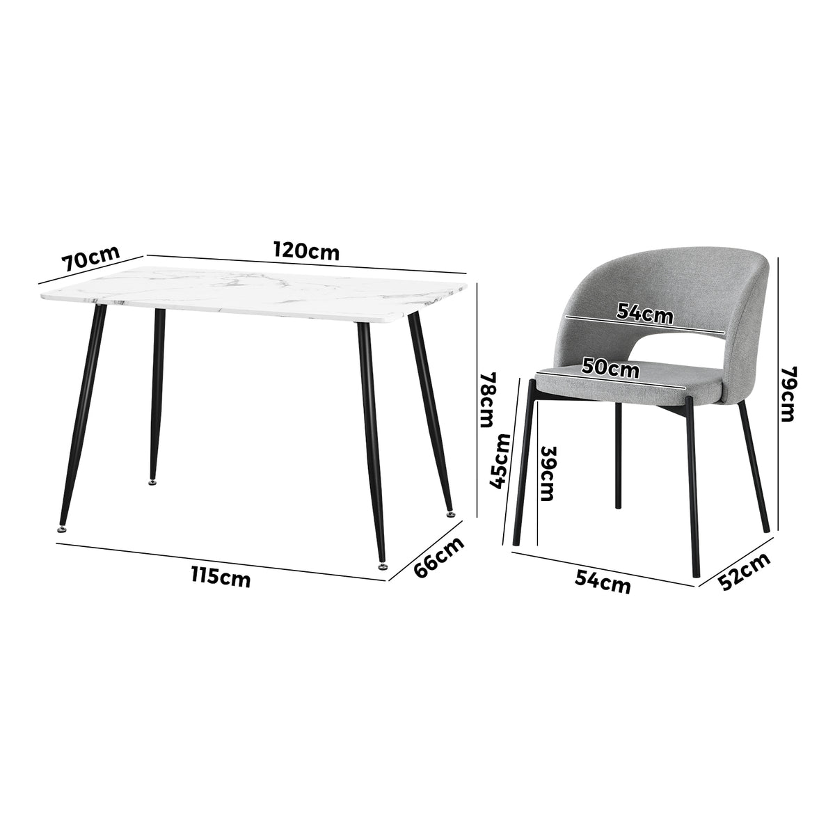 Oikiture 120cm Rectangle Dining Table with 6PCS Dining Chairs Fabric Grey - Sunyee
