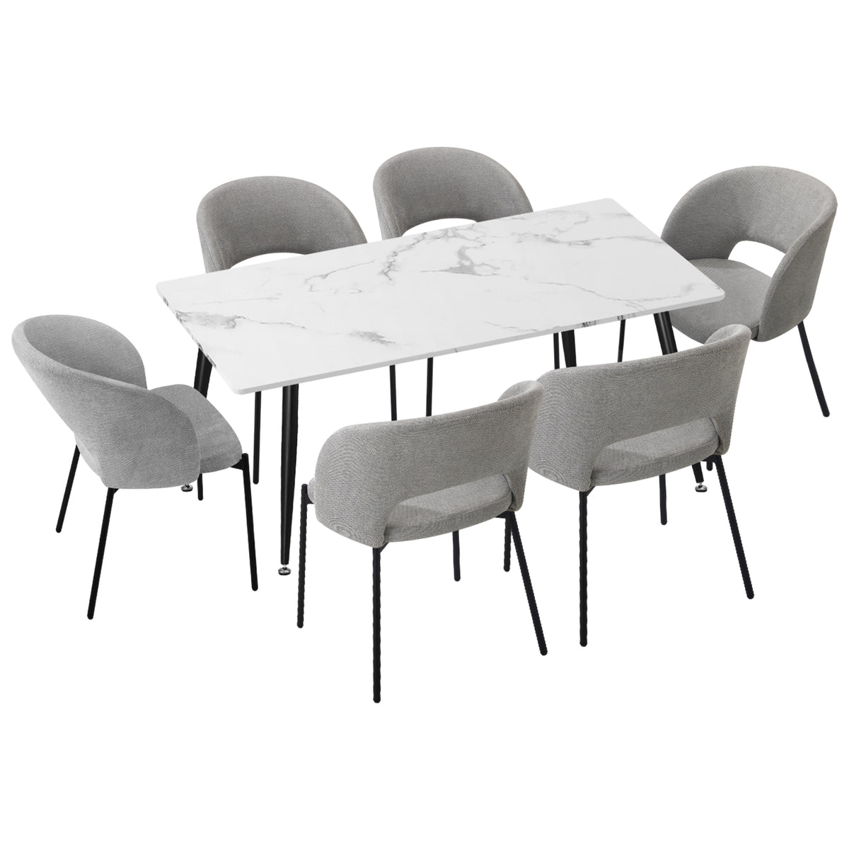 Oikiture 120cm Rectangle Dining Table with 6PCS Dining Chairs Fabric Grey - Sunyee