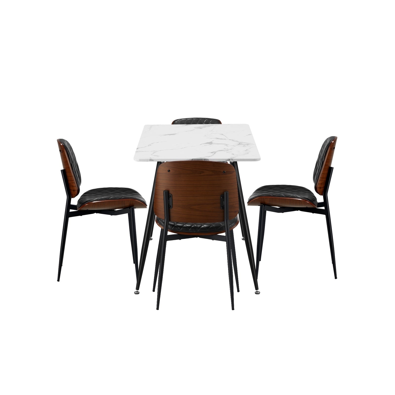 Oikiture 120cm Rectangle Dining Table with 4PCS Dining Chairs PU Black - Sunyee