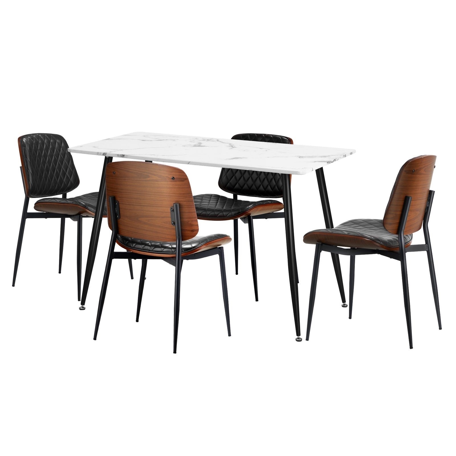 Oikiture 120cm Rectangle Dining Table with 4PCS Dining Chairs PU Black - Sunyee