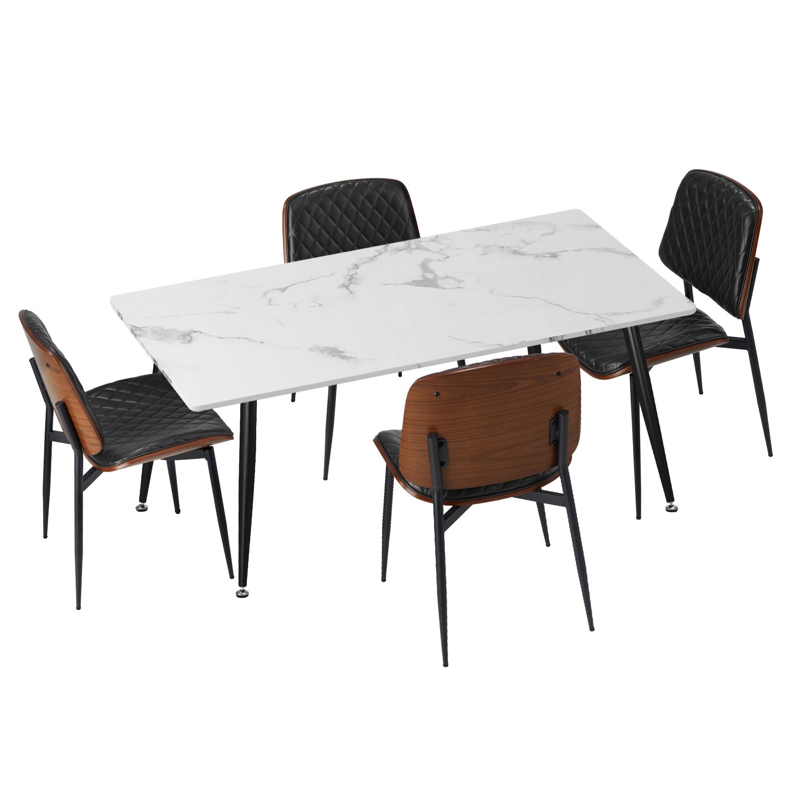 Oikiture 120cm Rectangle Dining Table with 4PCS Dining Chairs PU Black - Sunyee