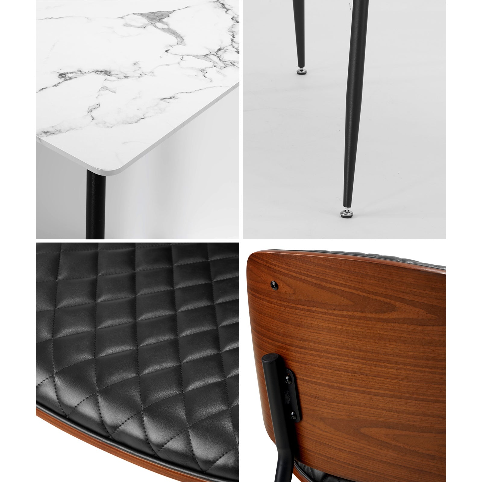 Oikiture 120cm Rectangle Dining Table with 6PCS Dining Chairs PU Black - Sunyee