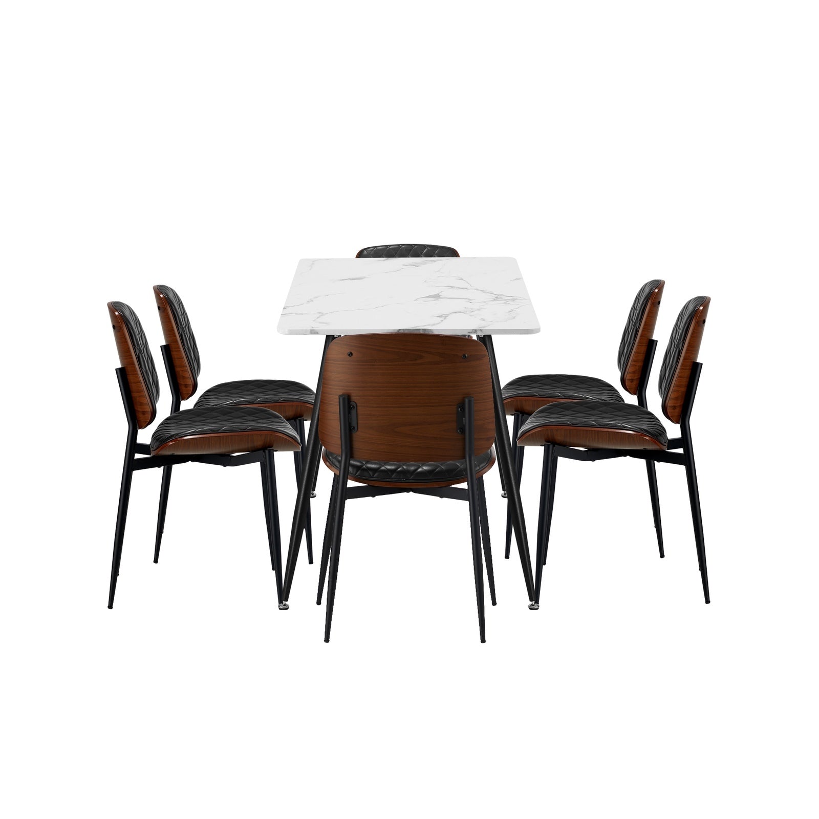 Oikiture 120cm Rectangle Dining Table with 6PCS Dining Chairs PU Black - Sunyee