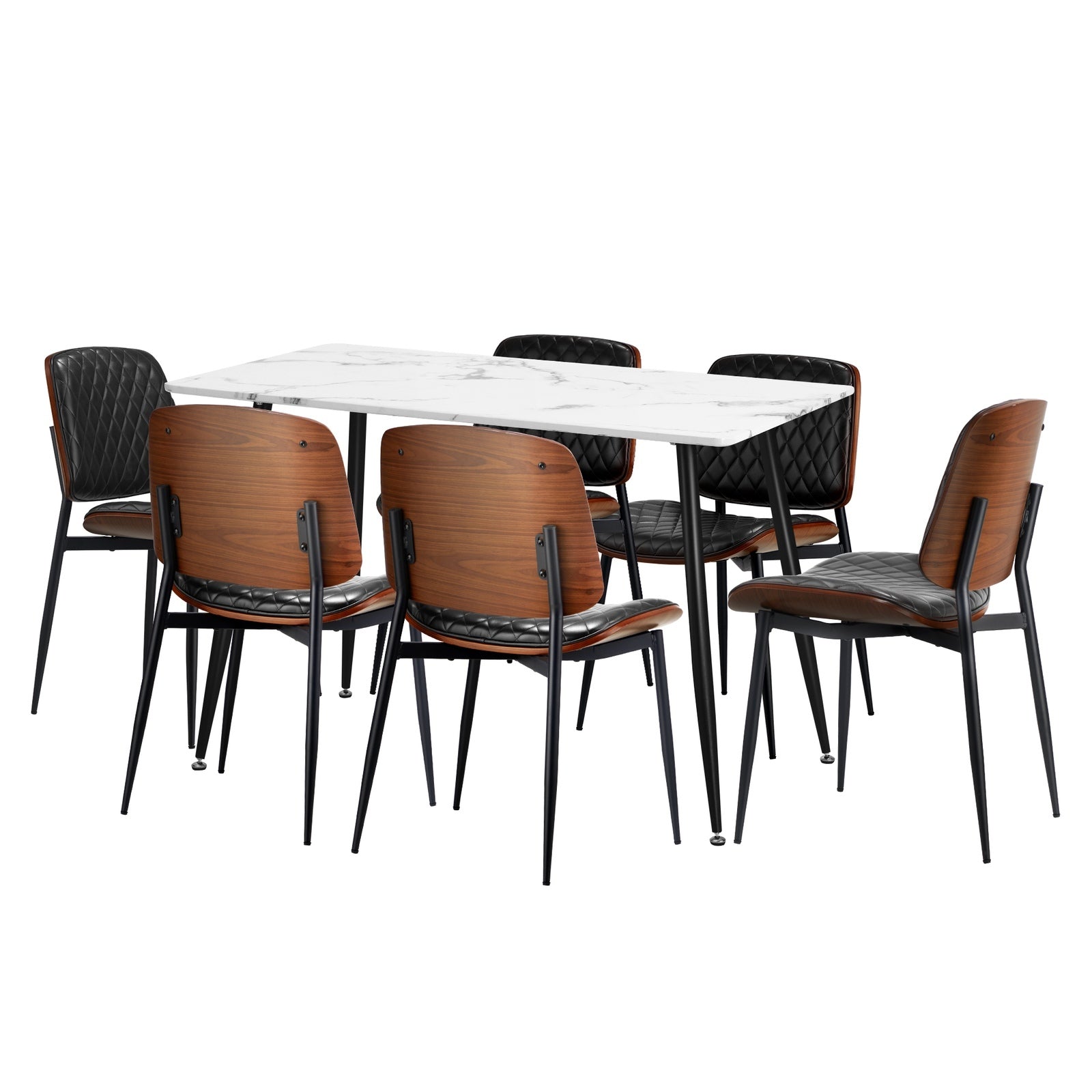 Oikiture 120cm Rectangle Dining Table with 6PCS Dining Chairs PU Black - Sunyee