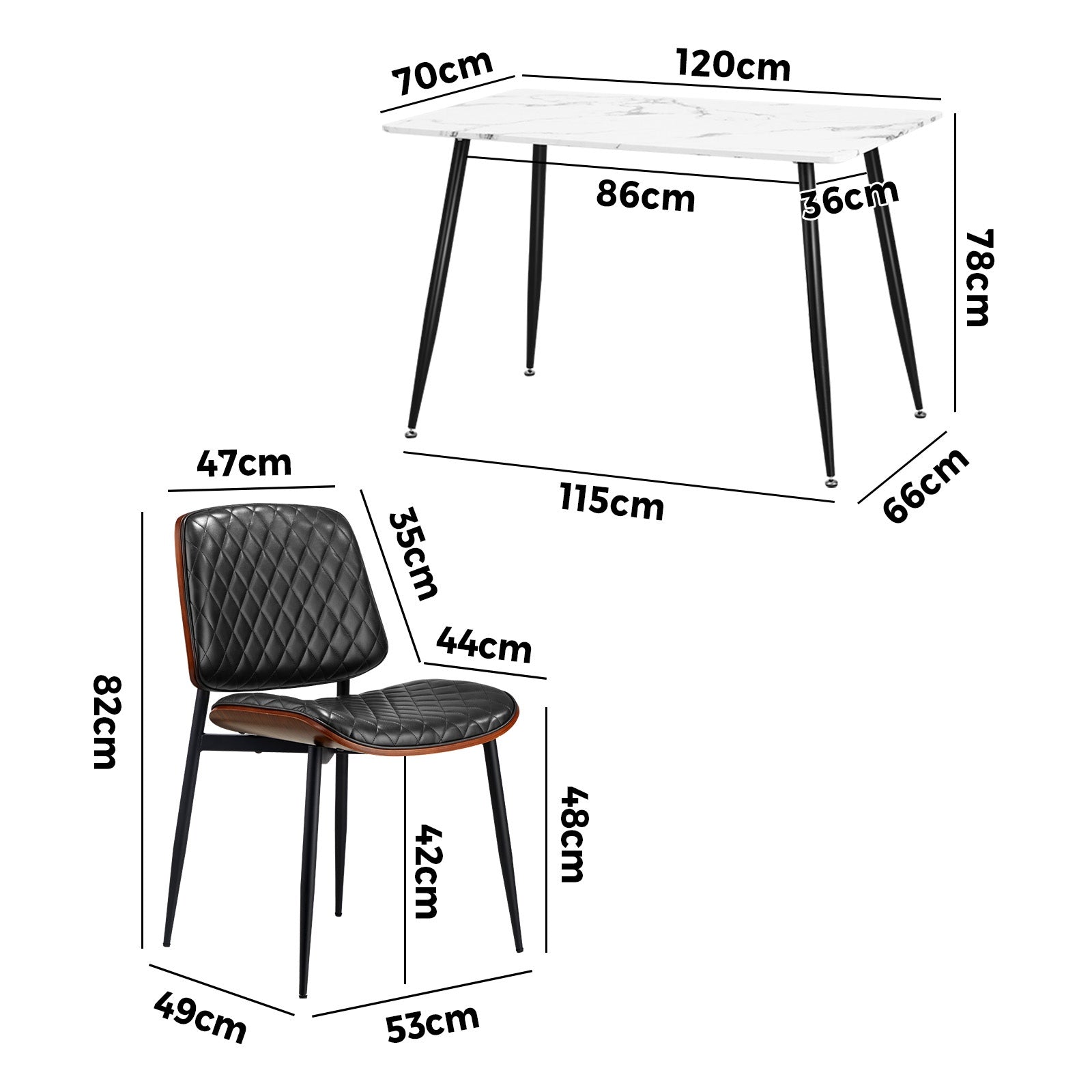 Oikiture 120cm Rectangle Dining Table with 6PCS Dining Chairs PU Black - Sunyee