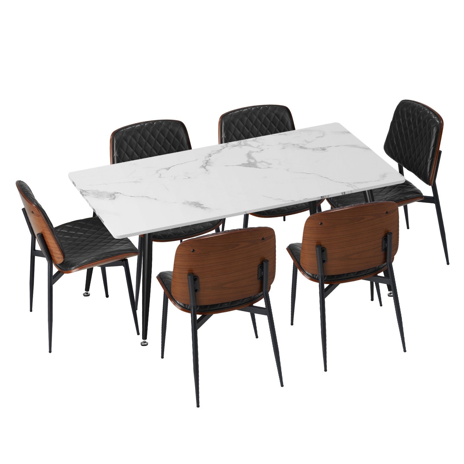 Oikiture 120cm Rectangle Dining Table with 6PCS Dining Chairs PU Black - Sunyee