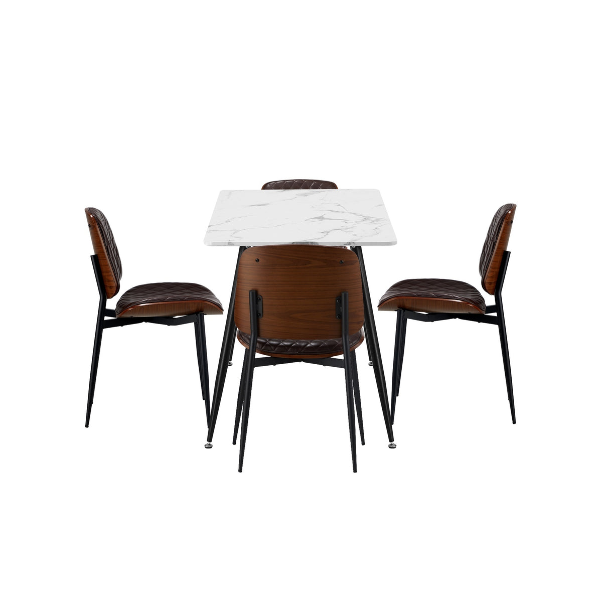 Oikiture 120cm Rectangle Dining Table with 4PCS Dining Chairs PU Walnut - Sunyee