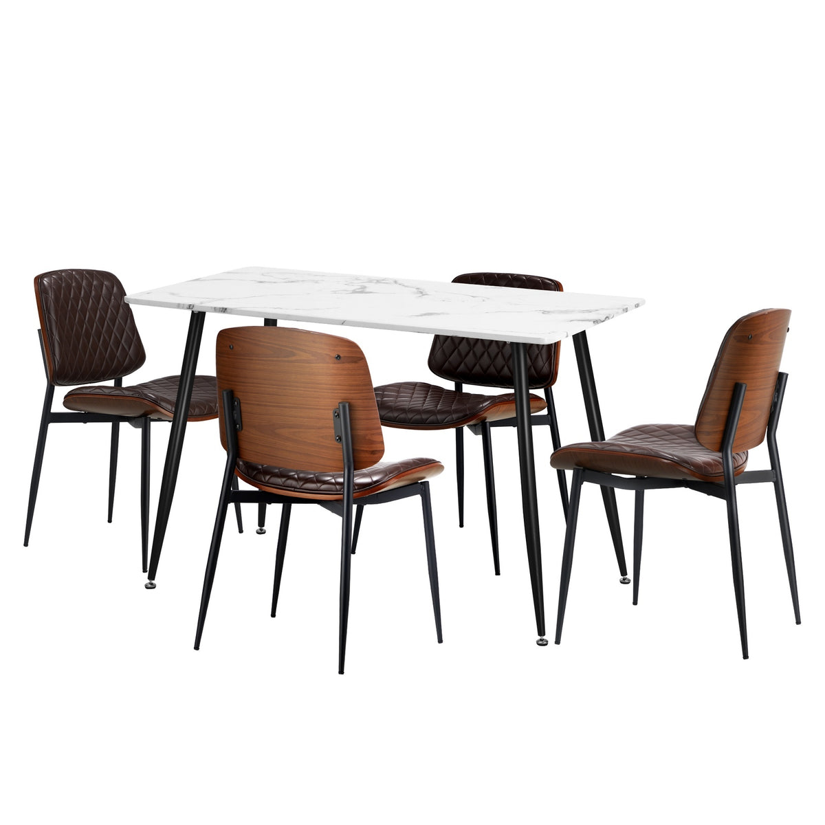 Oikiture 120cm Rectangle Dining Table with 4PCS Dining Chairs PU Walnut - Sunyee