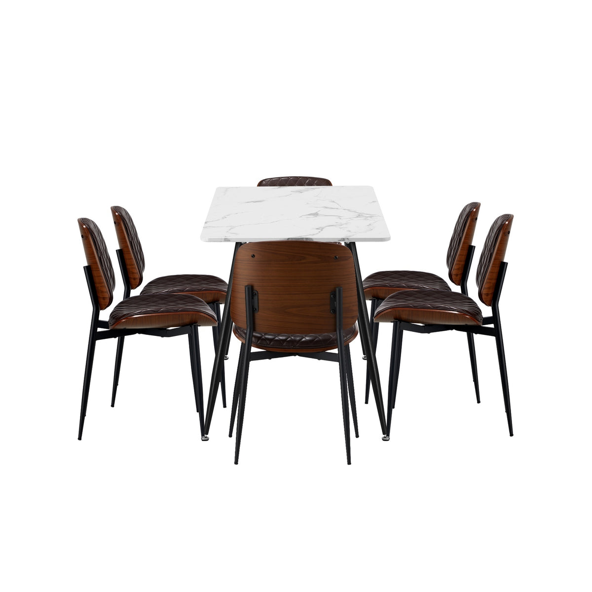 Oikiture 120cm Rectangle Dining Table with 6PCS Dining Chairs PU Walnut - Sunyee