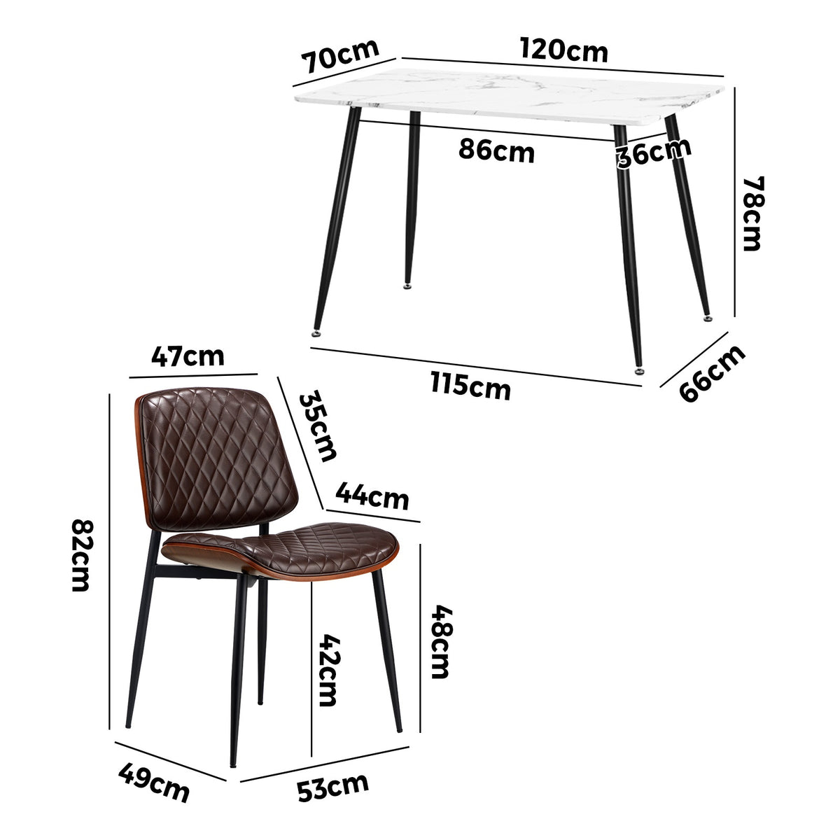 Oikiture 120cm Rectangle Dining Table with 6PCS Dining Chairs PU Walnut - Sunyee